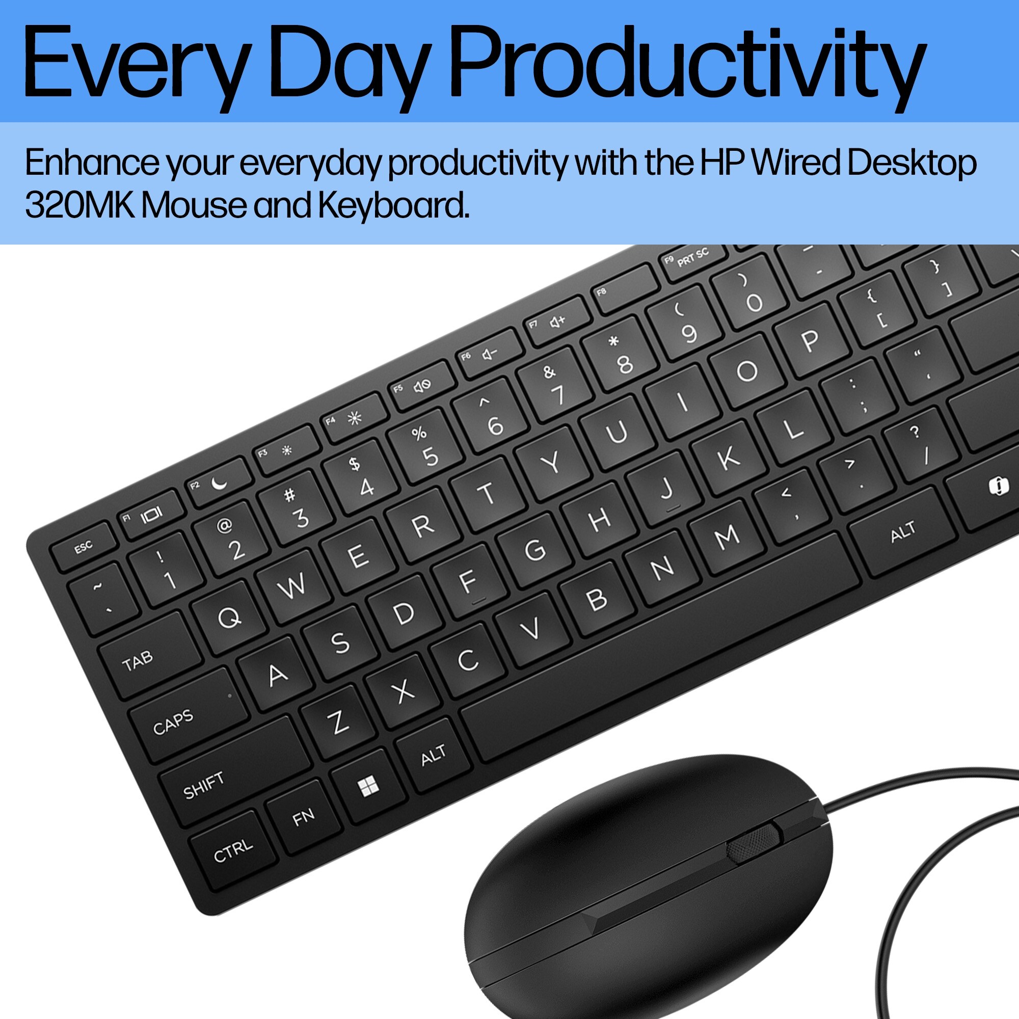 HP Desktop 320MK - Tastatur-und-Maus-Set - 3-Zonen-Layout, flache Tastenreise