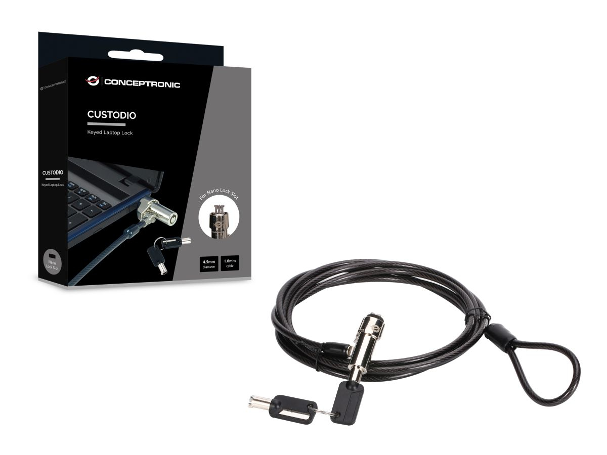 Conceptronic CUSTODIO02BNM Laptop-Schloss mit Schlüssel, Nano-Sicherheitsslot, Master-Key-System kom