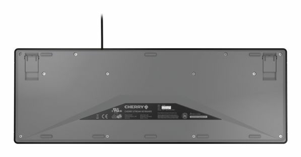 Cherry STREAM KEYBOARD, Volle Größe (100%), Kabelgebunden, USB, Scherenschalter, QWERTZ, Schwarz