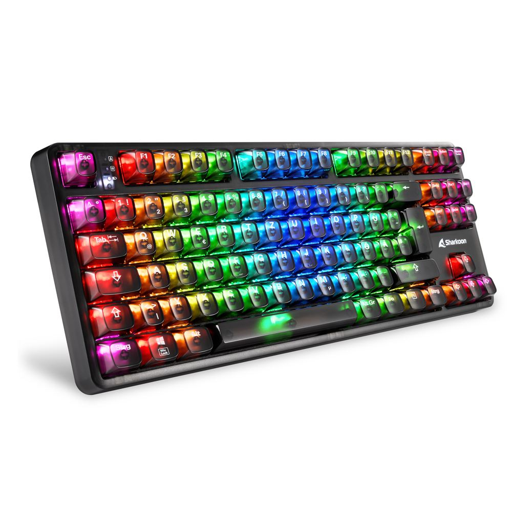 Sharkoon SGK70W, Tenkeyless (80 - 87 %), Verkabelt & Kabellos, USB, QWERTZ, RGB-LED, Schwarz