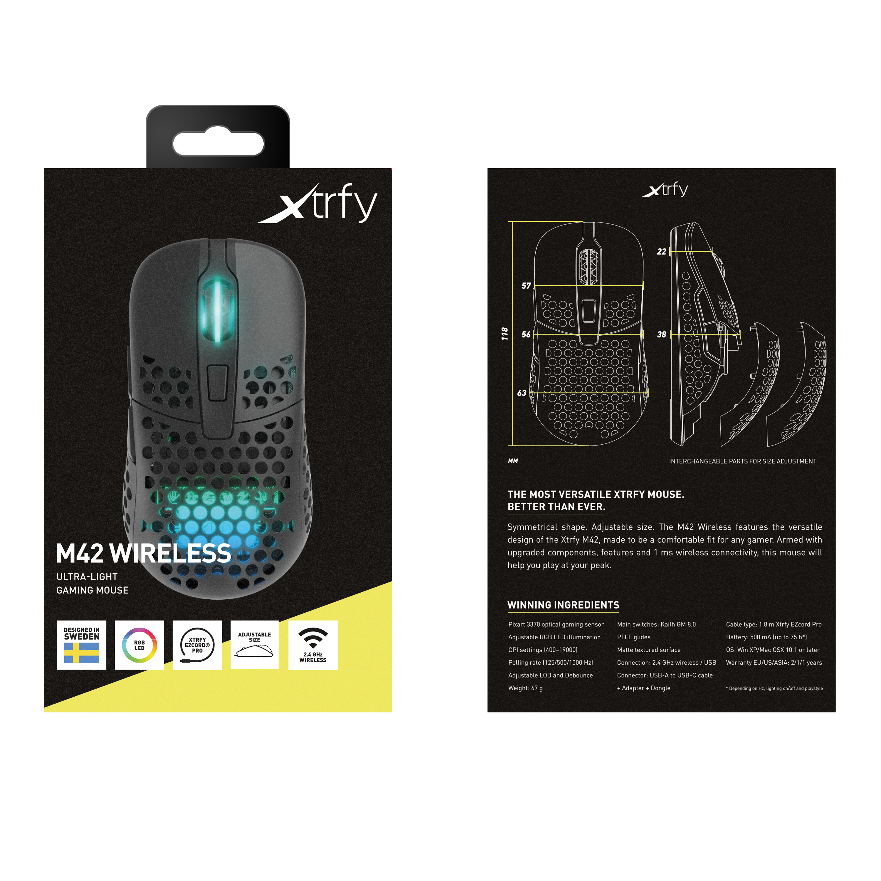 Cherry Xtrfy M42 - Maus - optisch - kabellos - 2.4 GHz - kabelloser Empfänger (USB)
