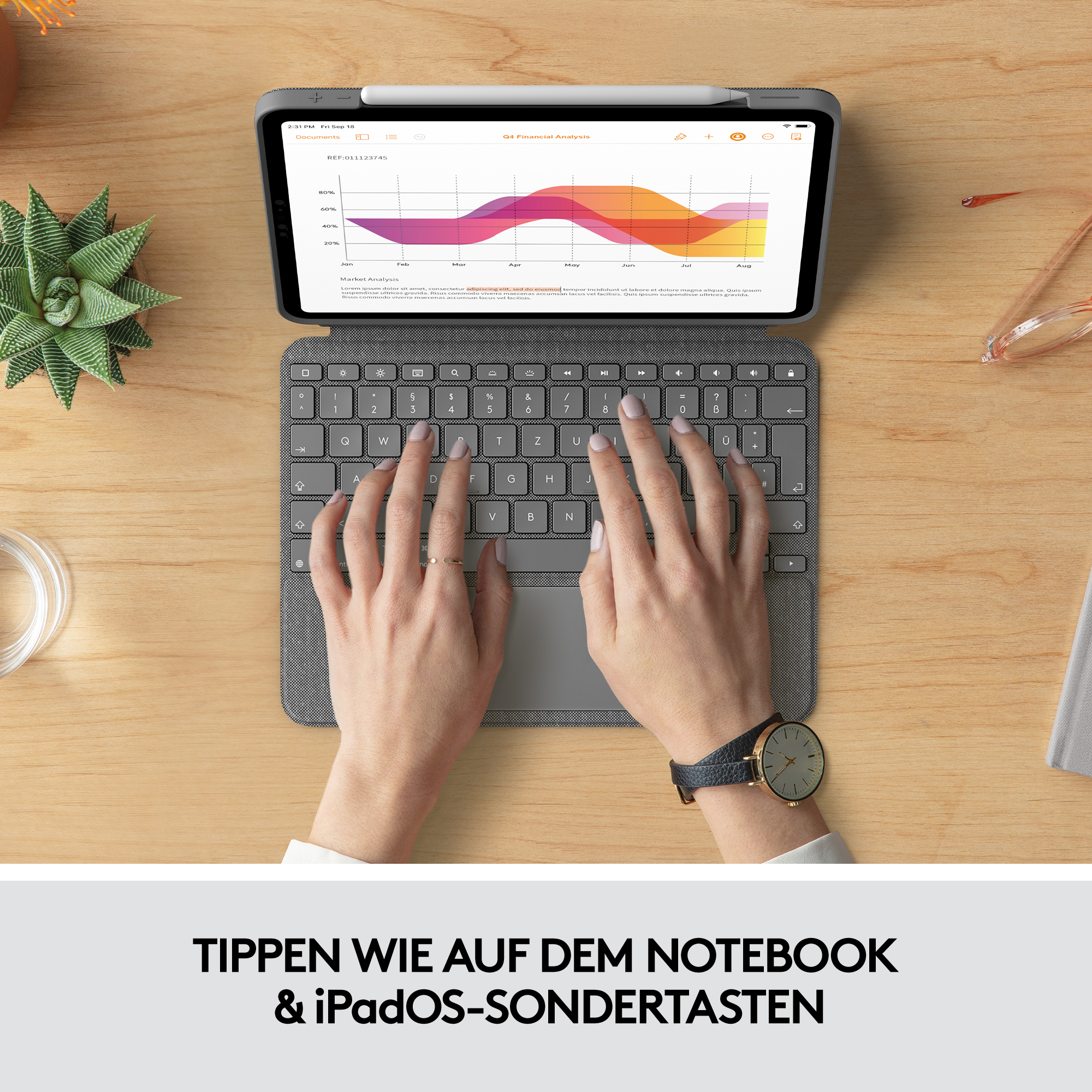 Logitech Combo Touch, KeyboardDock für Apple iPad Air 4/Air 5 10.9" grau, DE