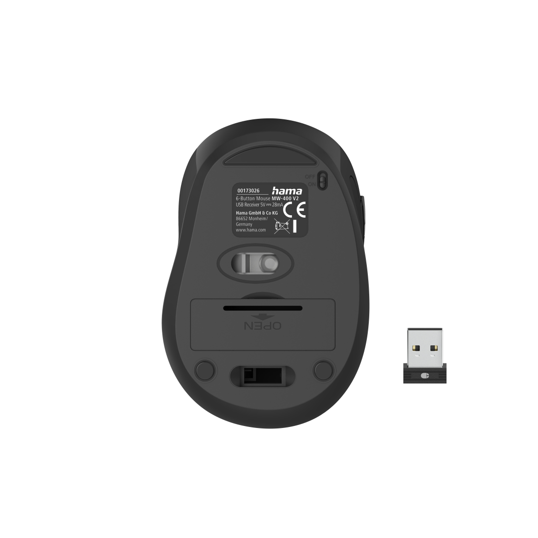 Hama MW-400 V2 - Maus - ergonomisch - Für Rechtshänder - optisch - 6 Tasten - kabellos - 2.4 GHz, RF