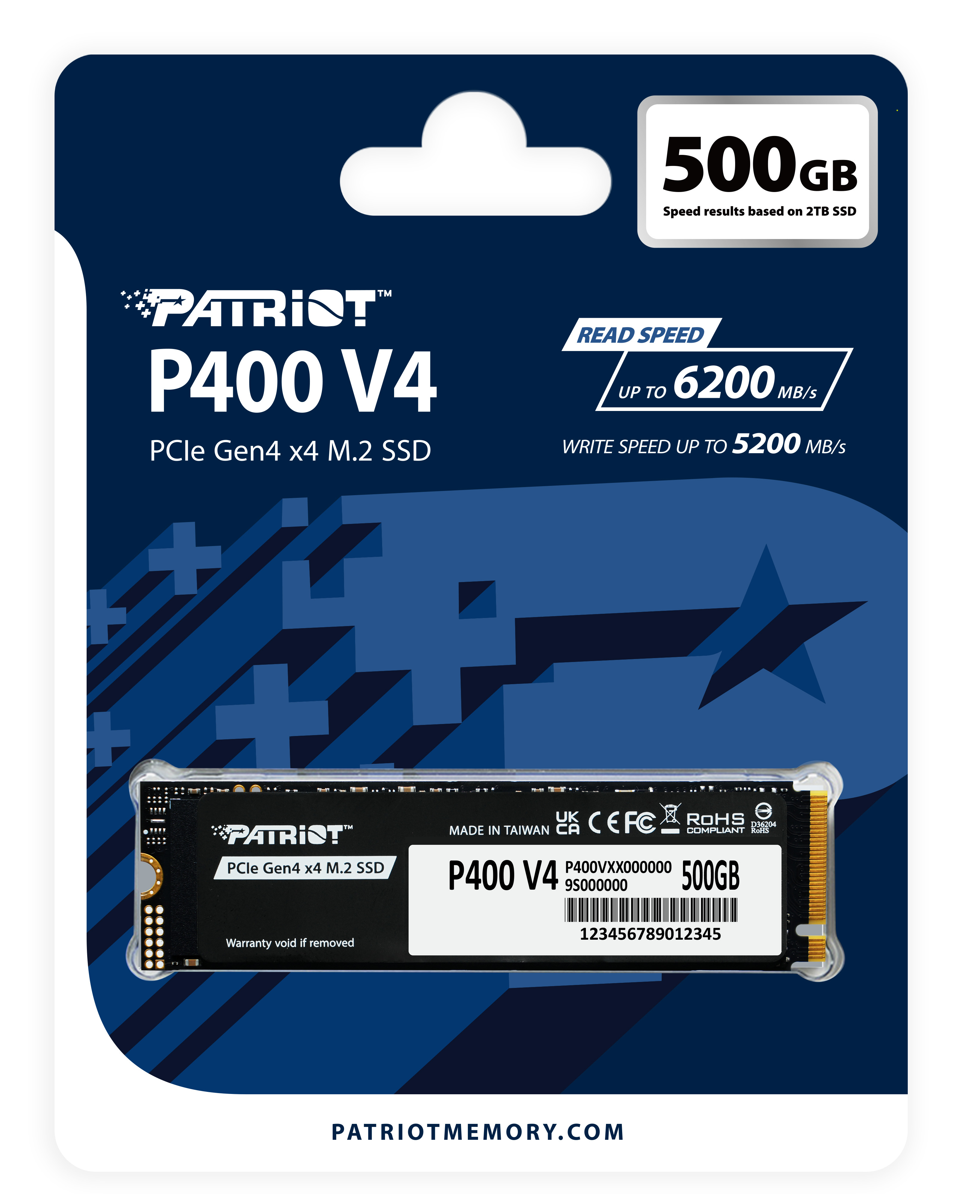 PATRIOT P400 V4 - SSD - 500 GB - intern - M.2 2280 - PCIe 4.0 x4 (NVMe)
