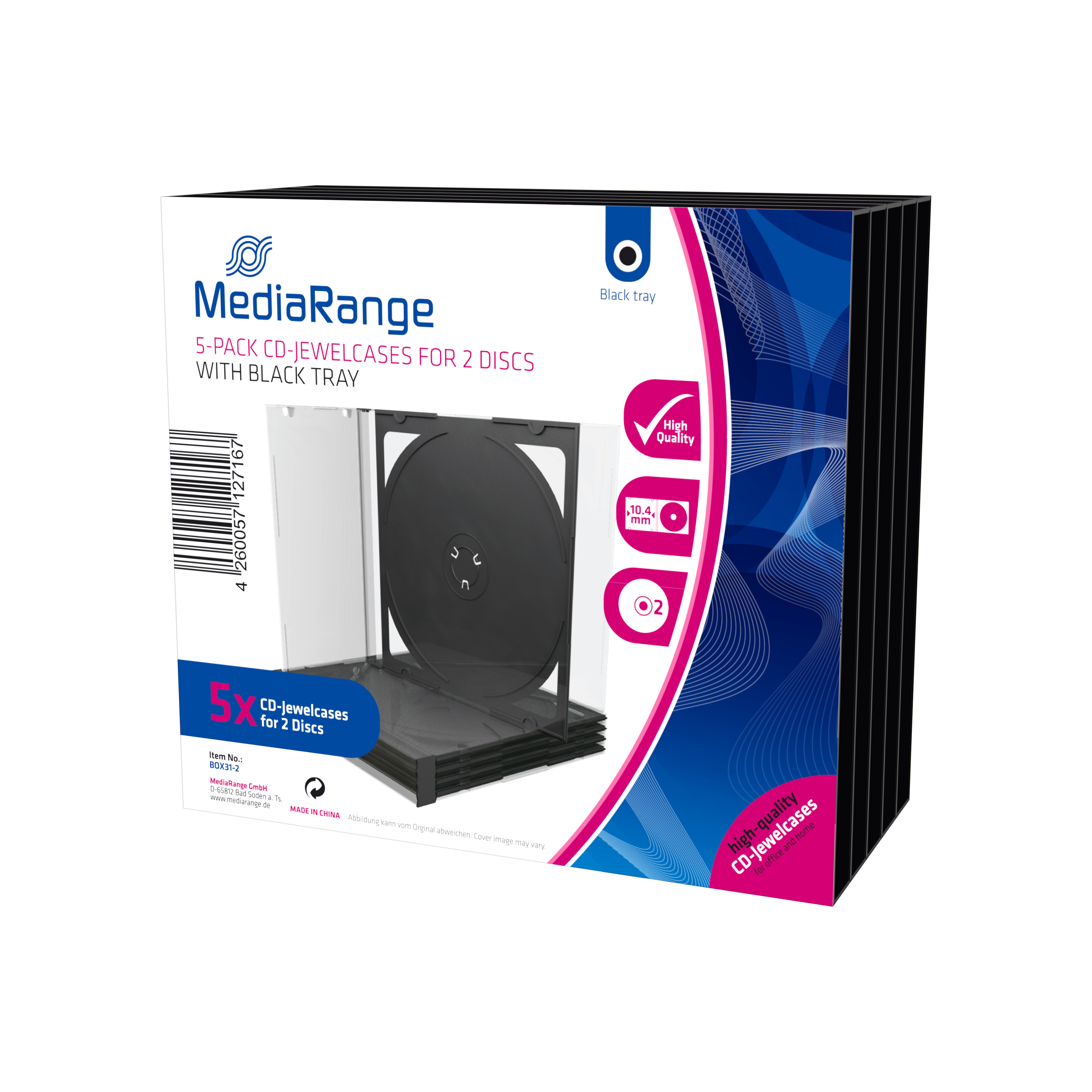 MEDIARANGE Behälter CD-Aufbewahrung - Kapazität: 2 CD/DVD - Schwarz, durchsichtig (Packung mit 5)