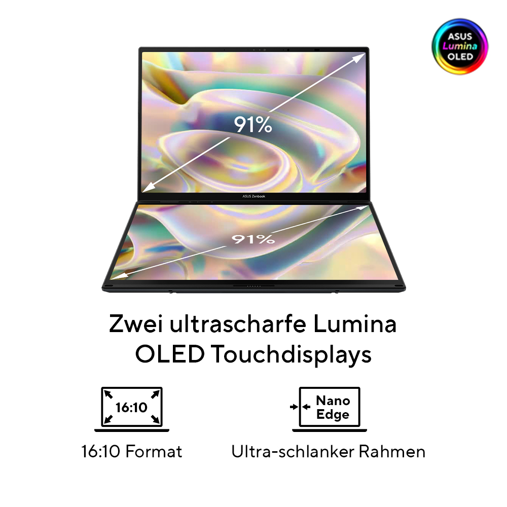 ASUS Zenbook Duo UX8406CA-QL055W, 2x 14" WUXGA OLED Touch, Core Ultra 9 285H, 16GB, 1TB, Win11