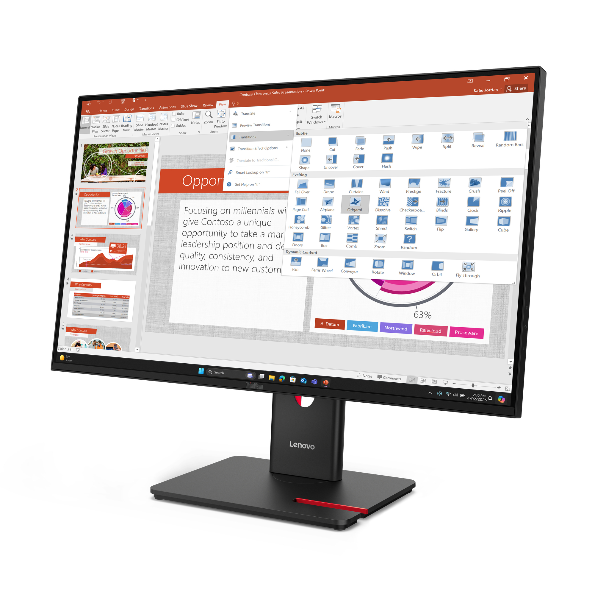 Lenovo ThinkVision T27-40 Monitor 68.6cm (27") Full HD, IPS, 6ms, HDMI, Displayport, VGA, USB