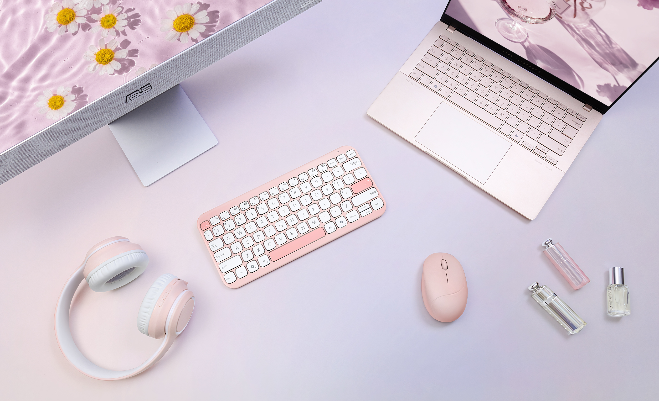 ASUS Marshmallow Keyboard KW100, 75%, Kabellos, Bluetooth, Scherenschalter, QWERTZ, Pink