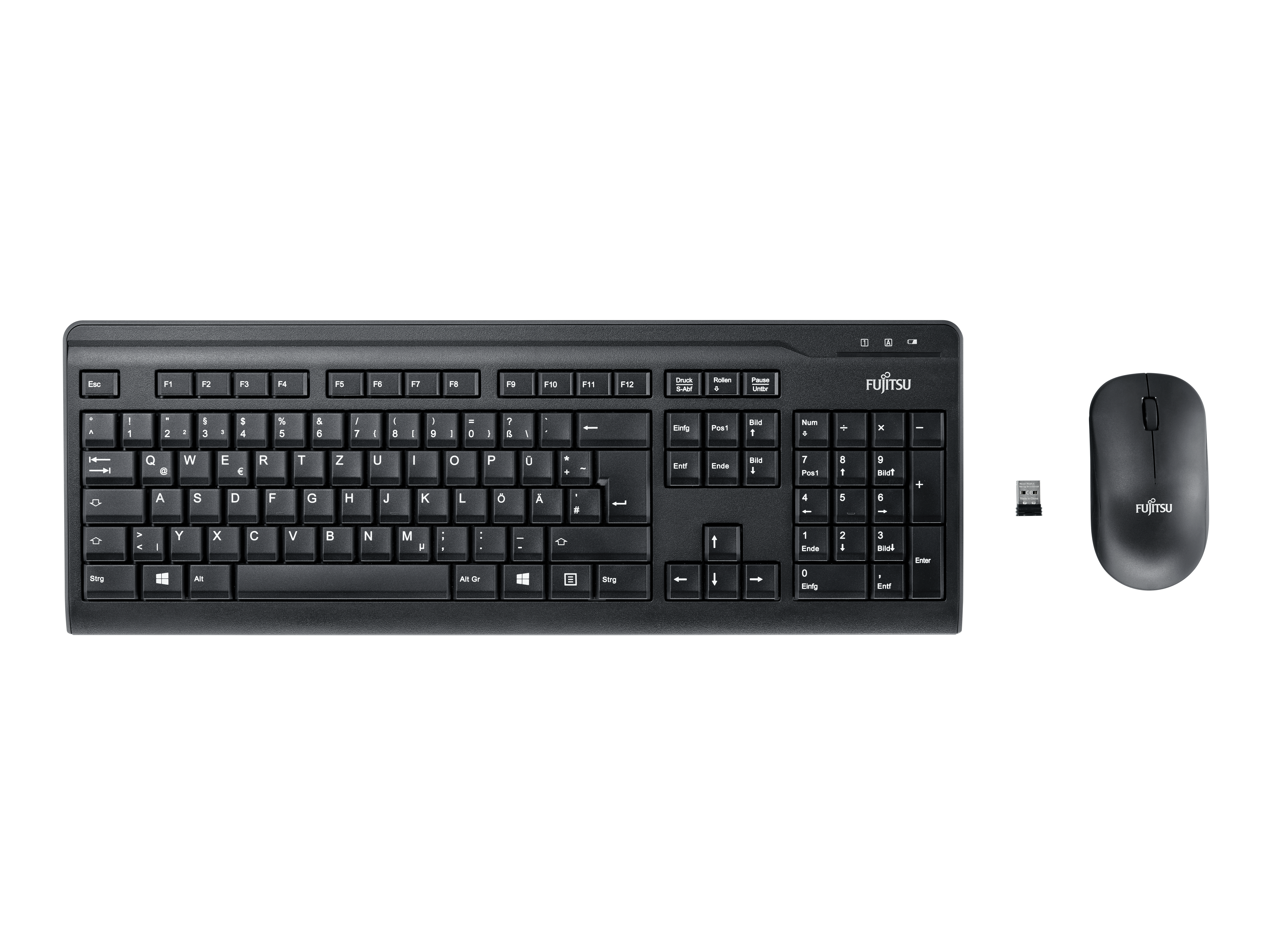Fujitsu LX410, Volle Größe (100%), Kabellos, RF Wireless, Mechanischer Switch, Schwarz, Maus enthalt