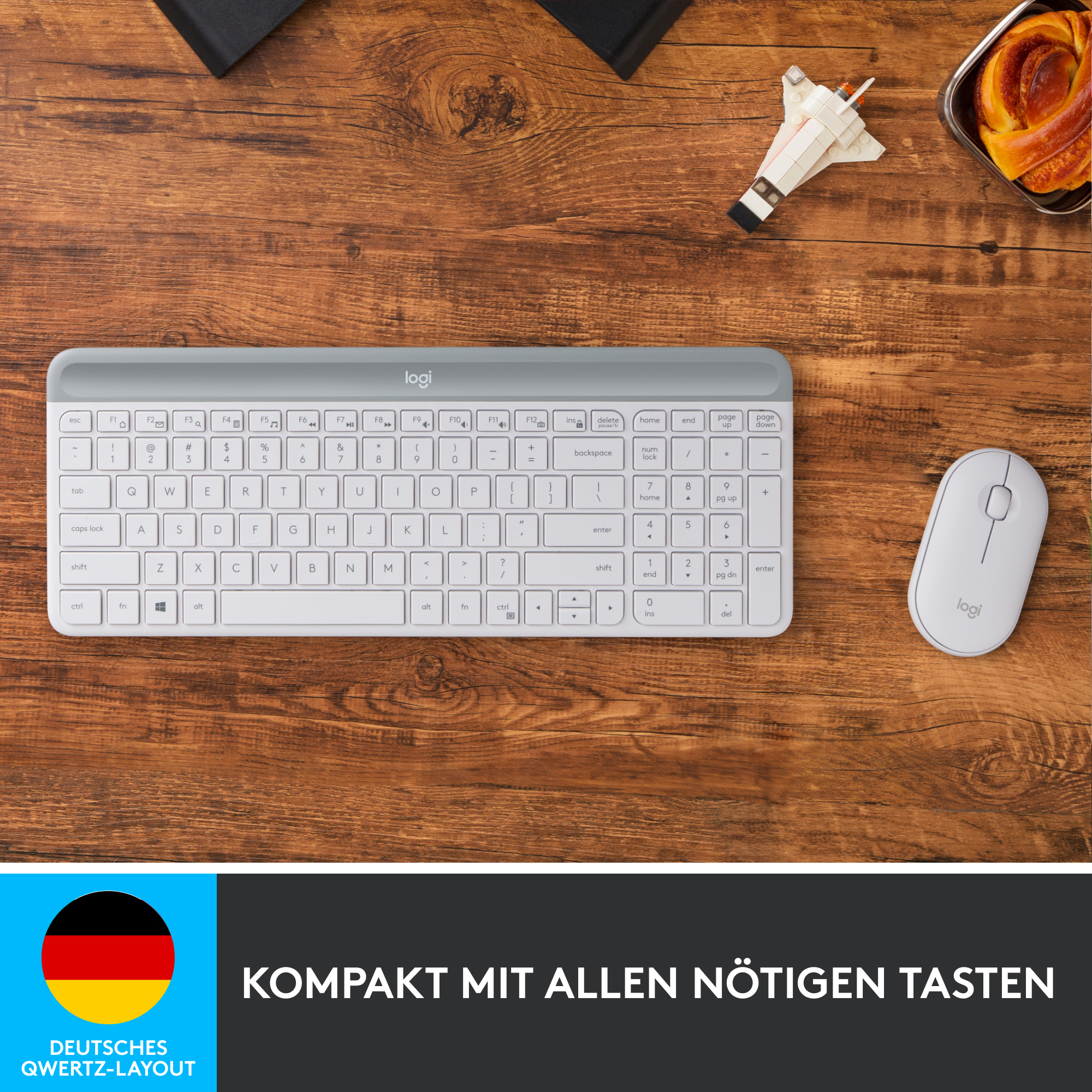 Logitech MK470, Volle Größe (100%), Kabellos, RF Wireless, Weiß, Maus enthalten
