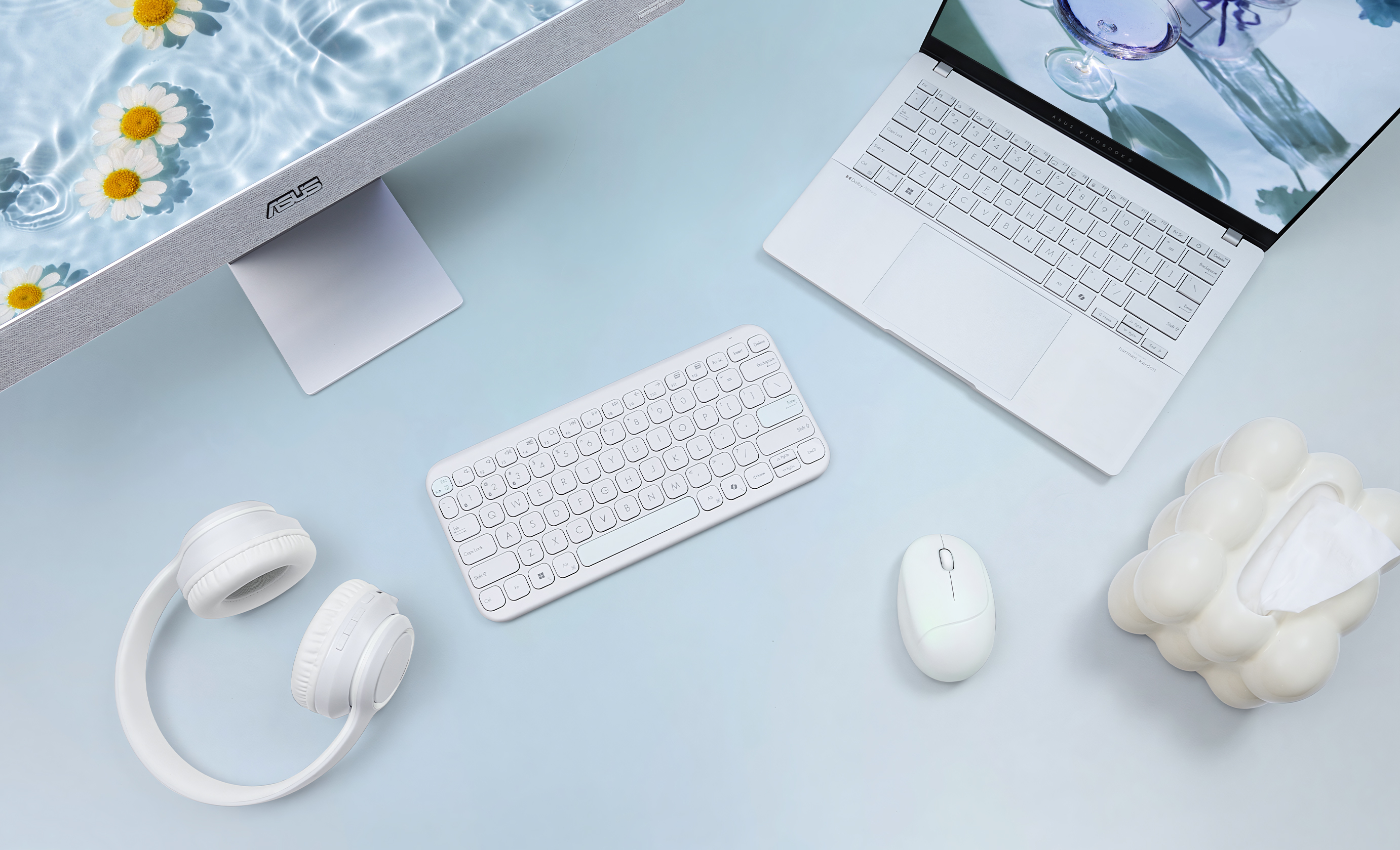 ASUS Marshmallow Keyboard KW100, 75%, Kabellos, Bluetooth, Scherenschalter, QWERTZ, Weiß