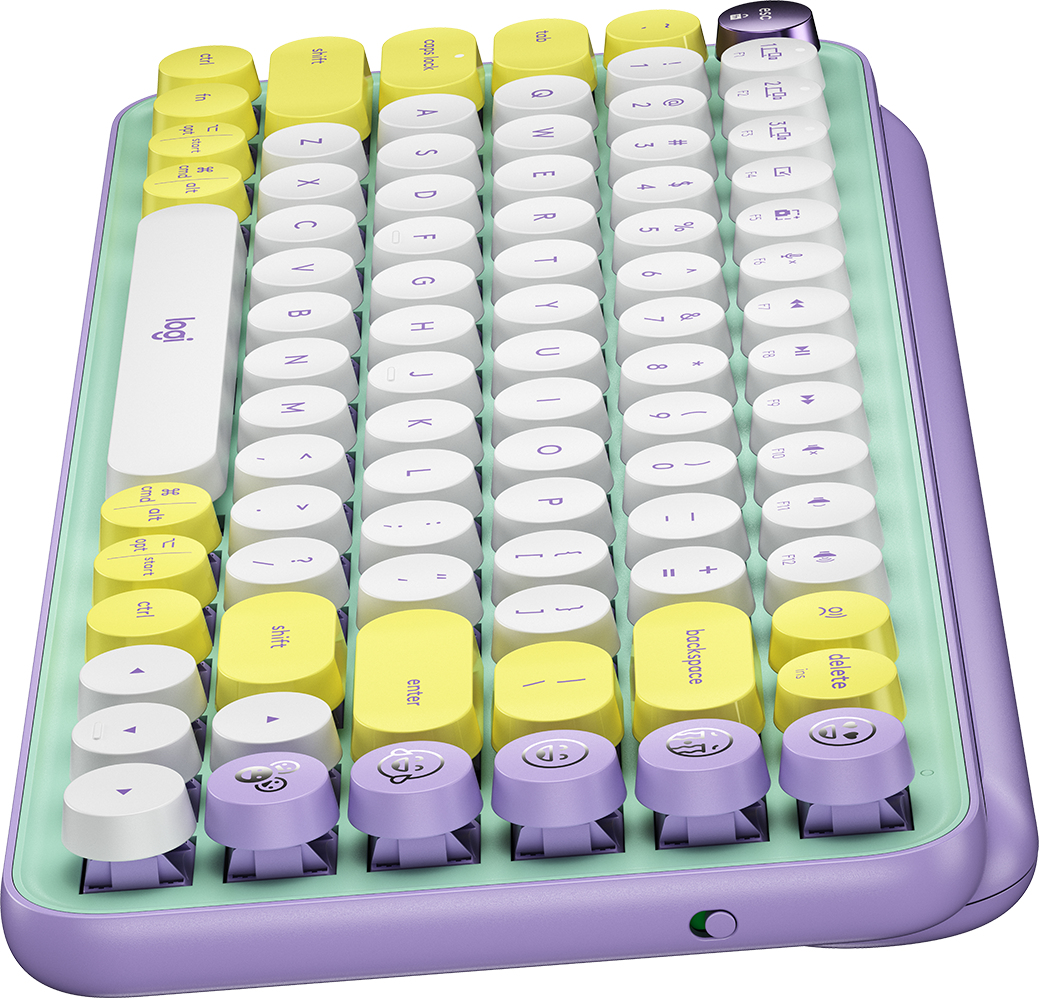 Logitech POP, Mini, Kabellos, RF Wireless + Bluetooth, Mechanischer Switch, QWERTY, Grün, Violett, W