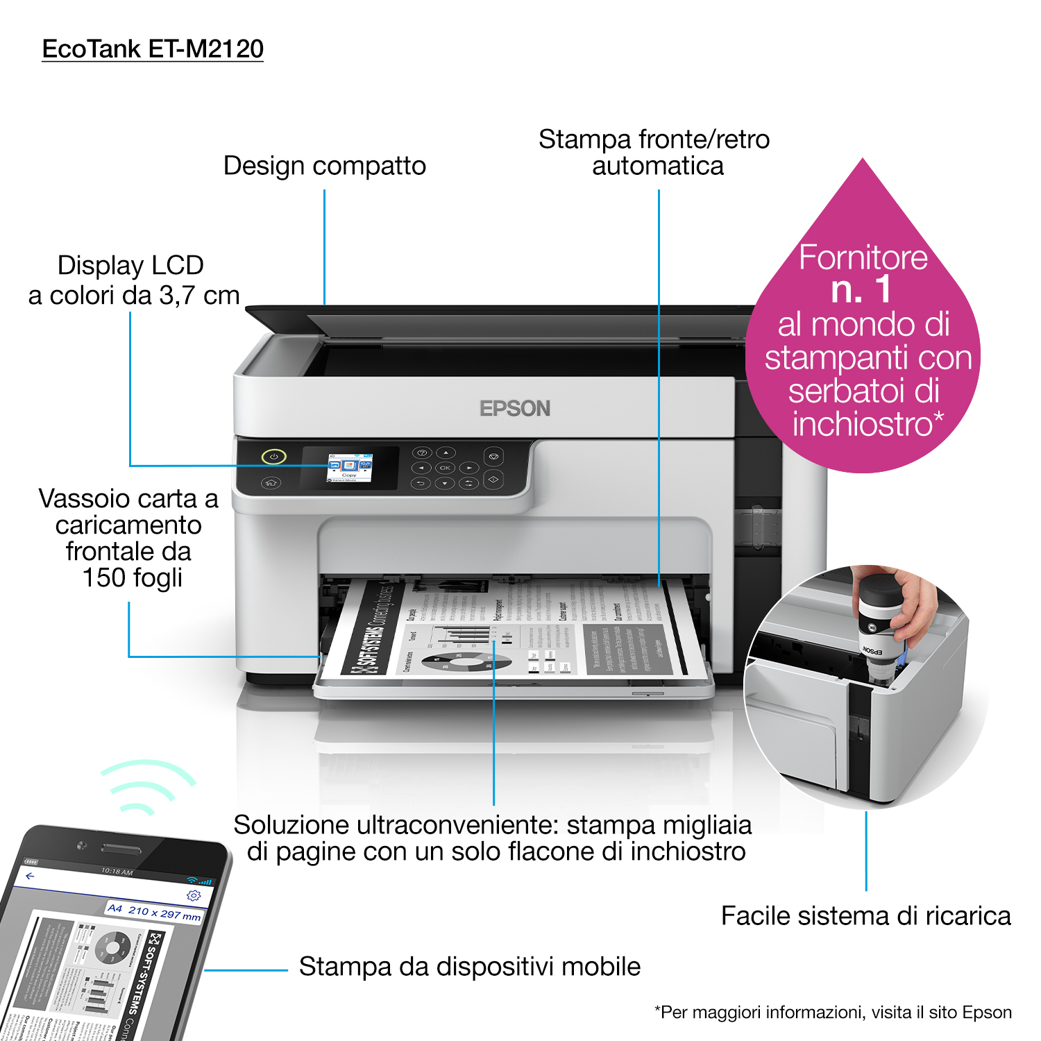 Epson EcoTank ET-M2120 - Multifunktionsdrucker - s/w - Tintenstrahl - A4/Legal (Medien)