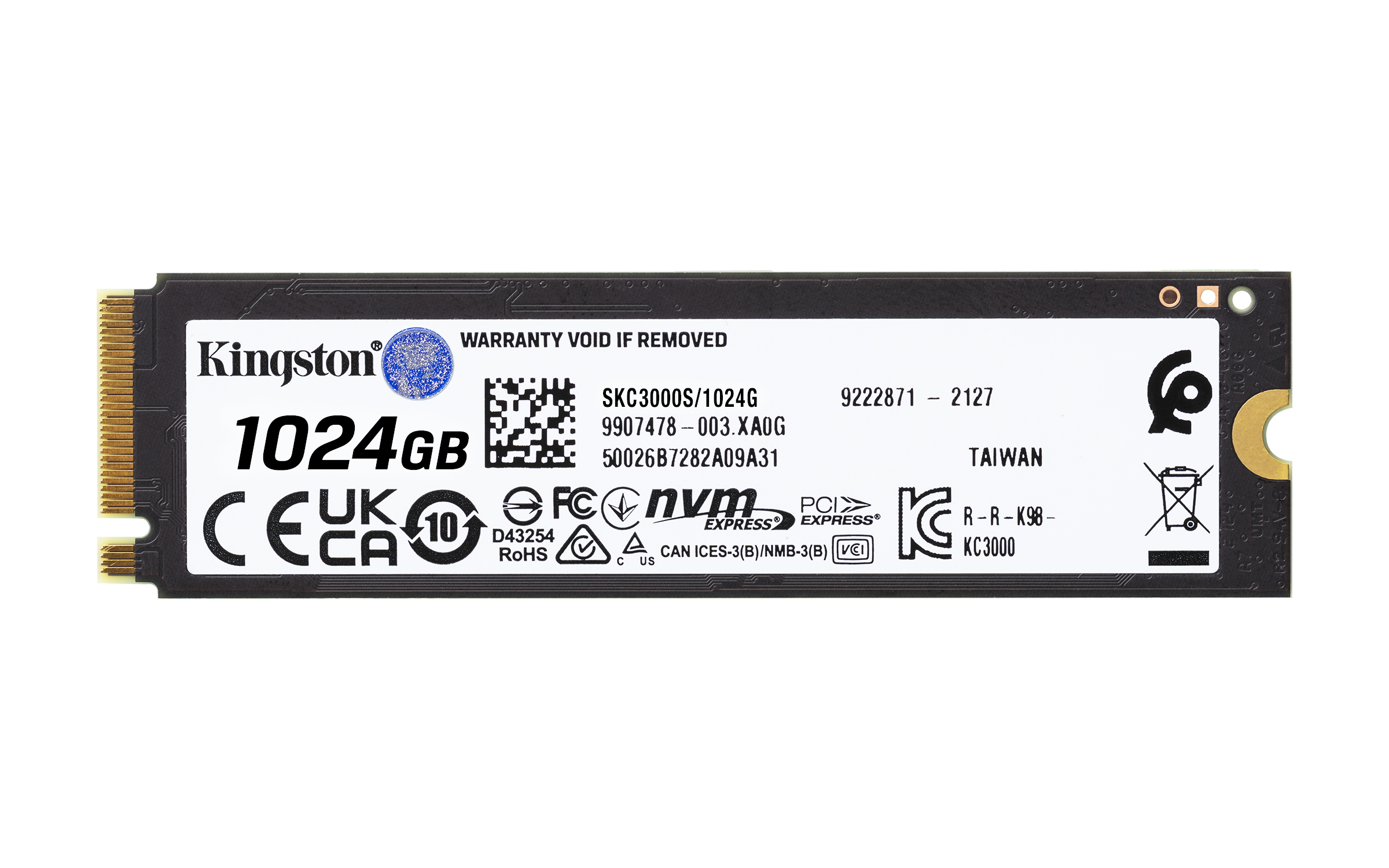 Kingston KC3000 PCIe 4.0 NVMe SSD 1TB, M.2 2280 / M-Key / PCIe 4.0 x4, Kühlkörper