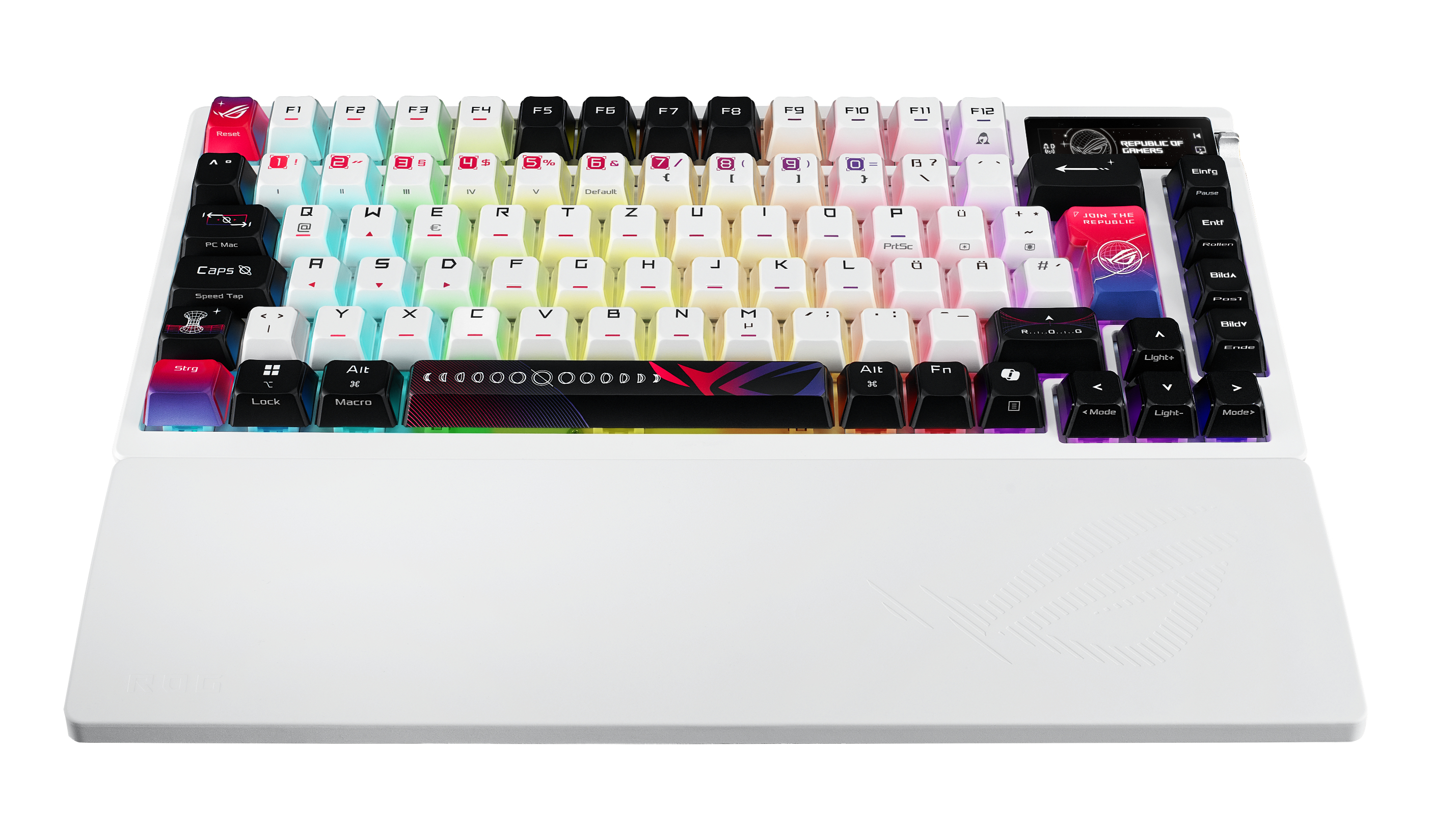 ASUS ROG Azoth X, Verkabelt & Kabellos, USB + RF Wireless + Bluetooth, Mechanischer Switch, QWERTZ,