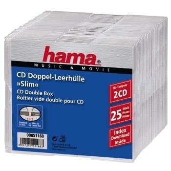Hama Slim Jewel Case für Speicher-CD - Kapazität: 2 CD - durchsichtig (Packung mit 25)