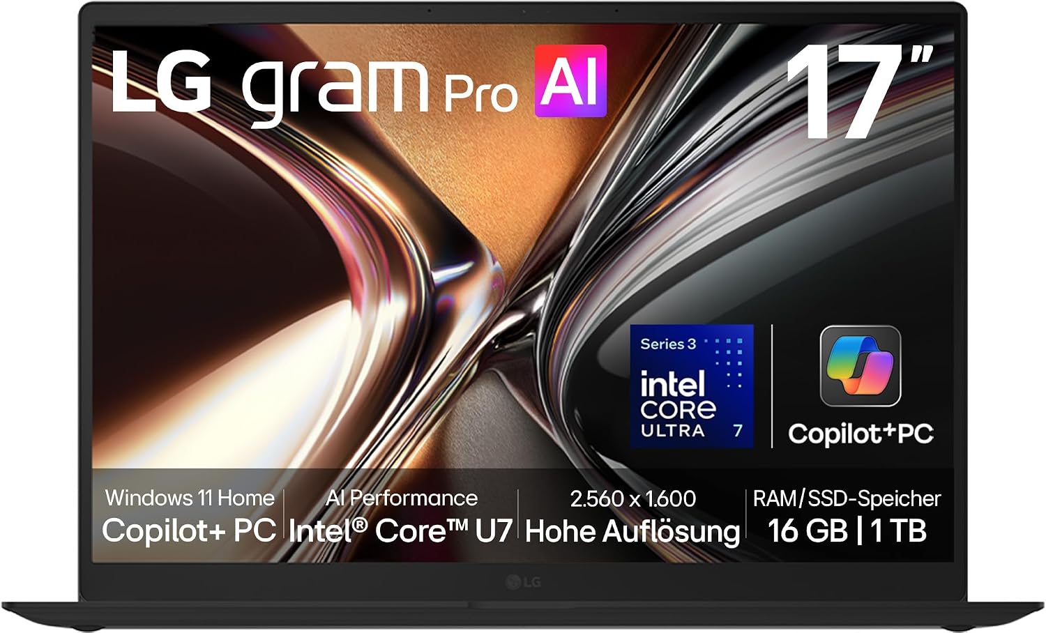 LG gram Pro 17, 17" WQXGA, Core Ultra 7 355, 16GB RAM, 1TB SSD, Win11 Home, ohne Netzteil