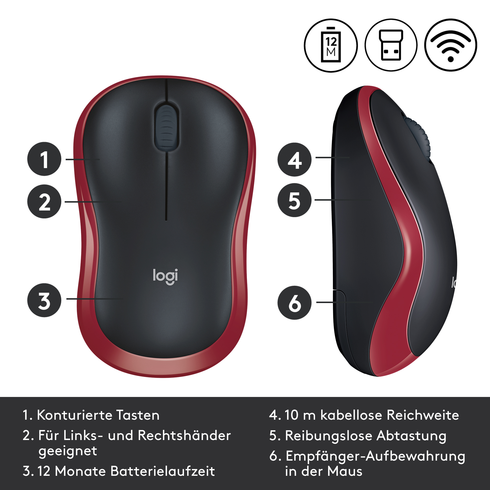 Logitech M185 - Maus - optisch - kabellos - 2.4 GHz - kabelloser Empfänger (USB)