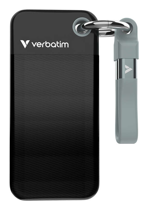 Verbatim Pocket SSD Schlüsselanhänger mit Kabelbefestigung - 128GB Schwarz/Orange, 128 GB, USB Typ-C