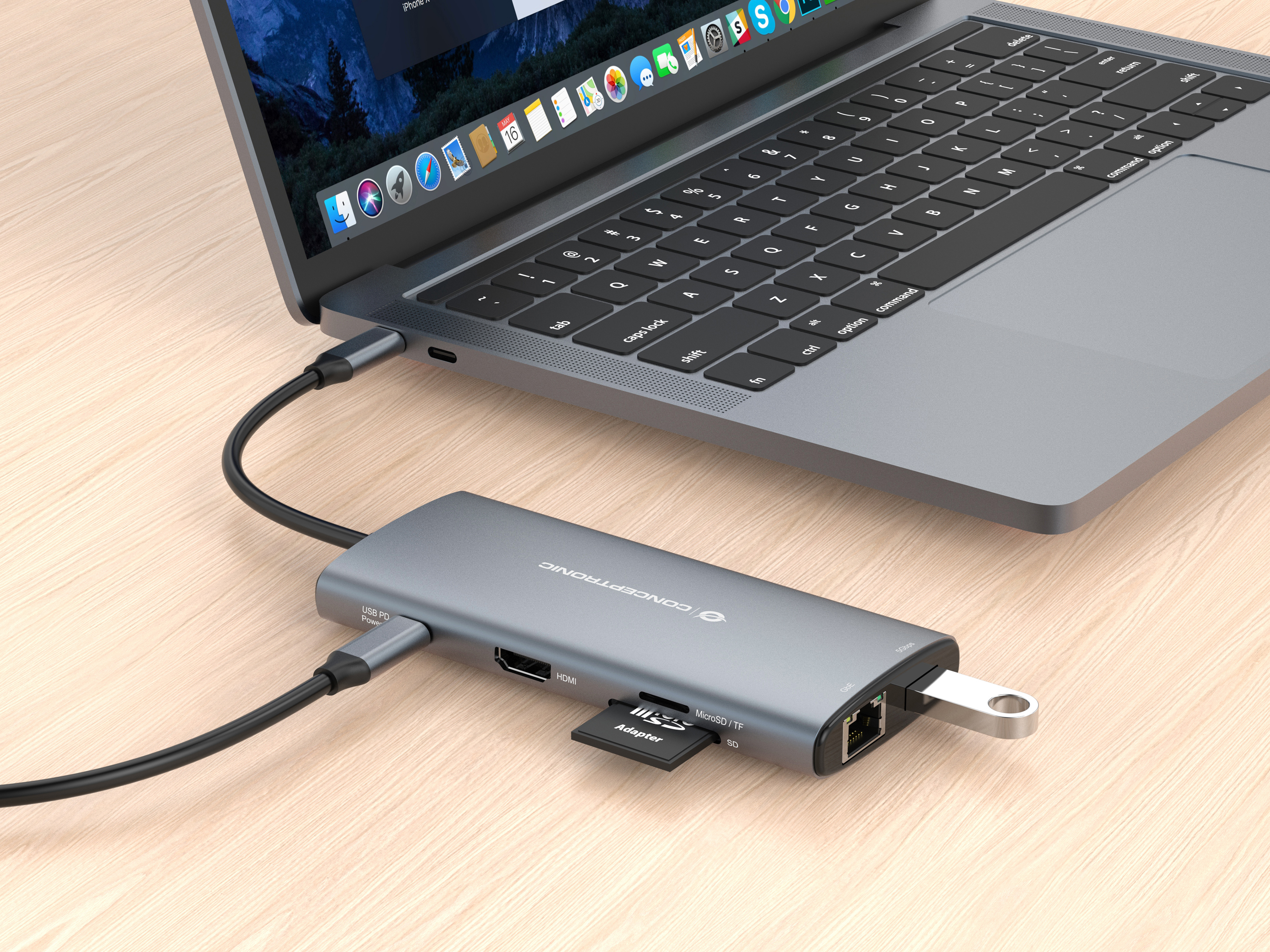Conceptronic DONN06G 10-in-1 USB 3.2 Gen 1 Dockingstation, HDMI, 100W USB PD, USB-C 5Gbps x 2, USB-A