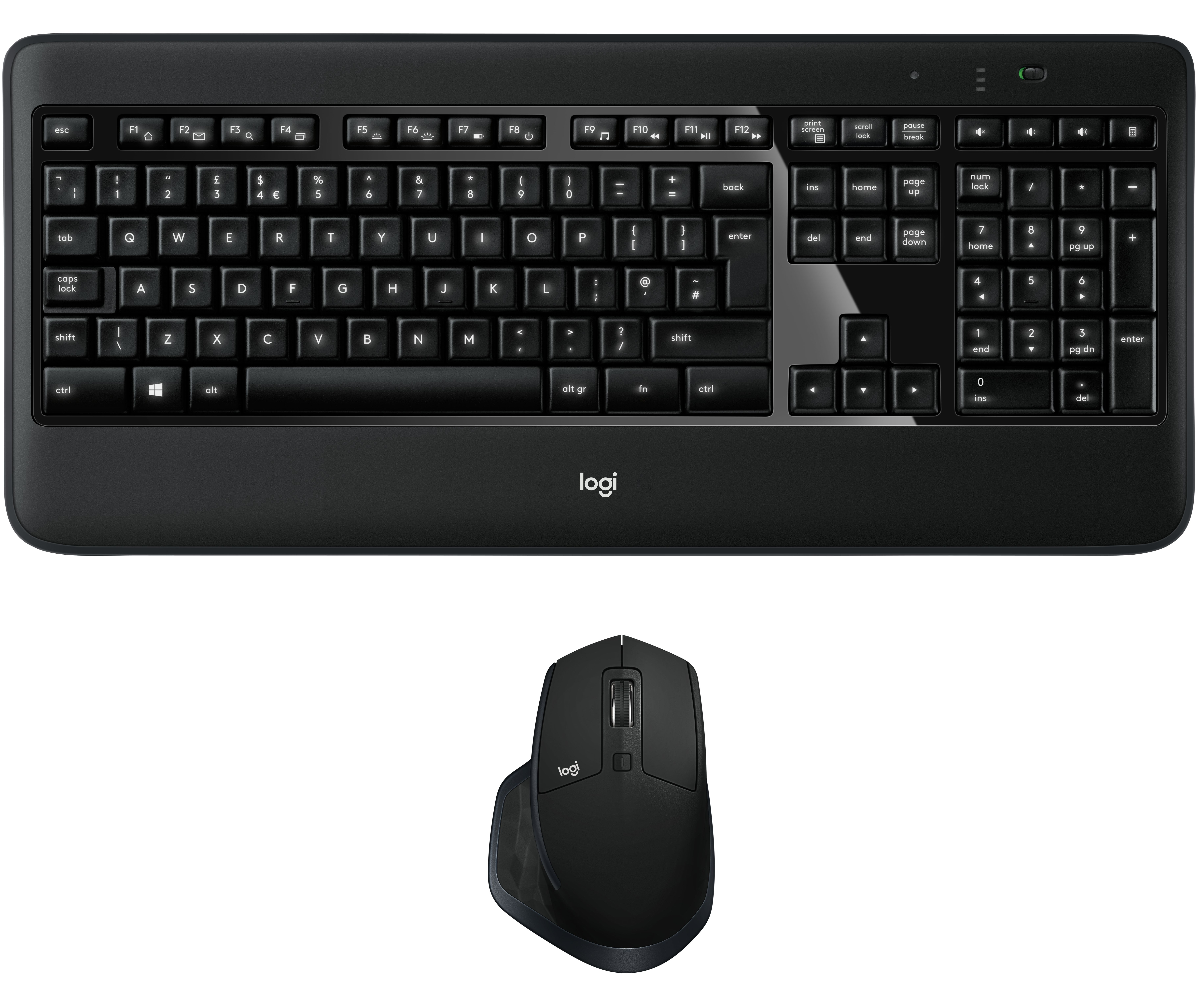 Logitech MX900 Performance Keyboard and Mouse Combo, Volle Größe (100%), Kabellos, USB, QWERTY, Schw