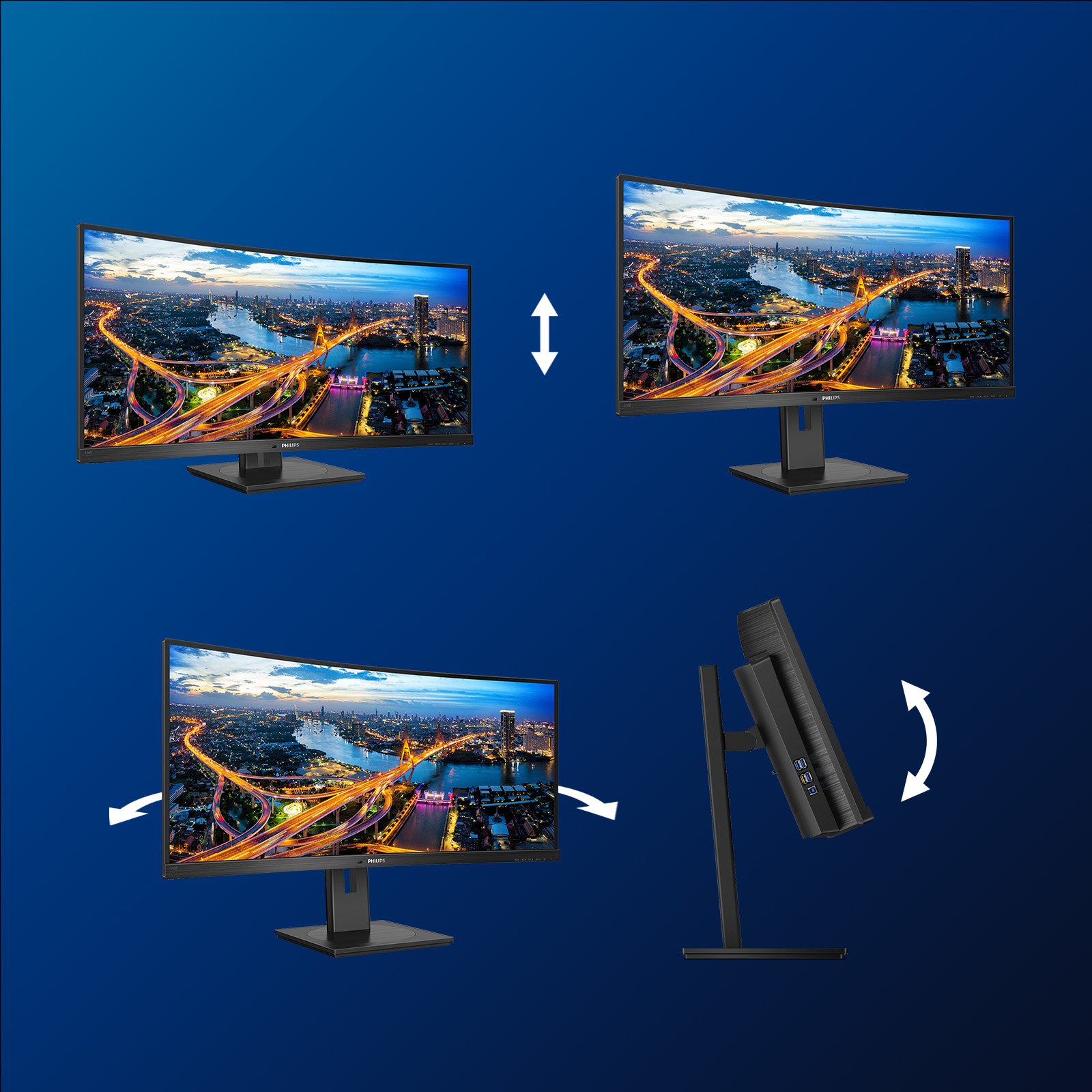 B-WARE - Philips B Line 346B1C Curved-Monitor 86.4cm (34"), UWQHD, VA, 5ms, HDMI, Displayport