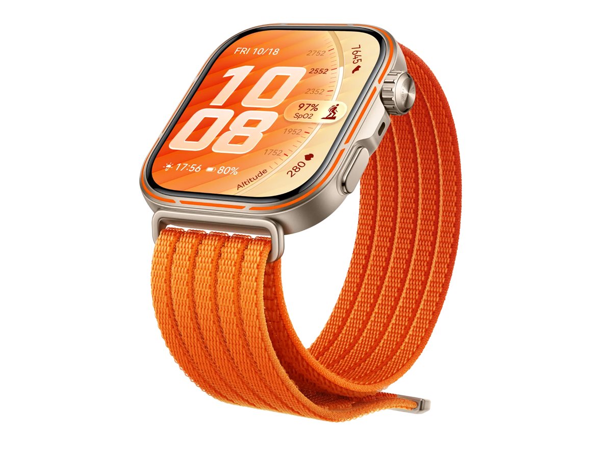 Huawei Watch Fit 5 Pro - Aluminiumlegierung - intelligente Uhr mit Riemen - Nylon - Orange - Handgel
