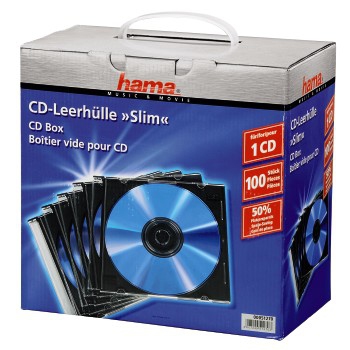Hama Slim Jewel Case für Speicher-CD - Kapazität: 1 CD - Schwarz, durchsichtig (Packung mit 100)