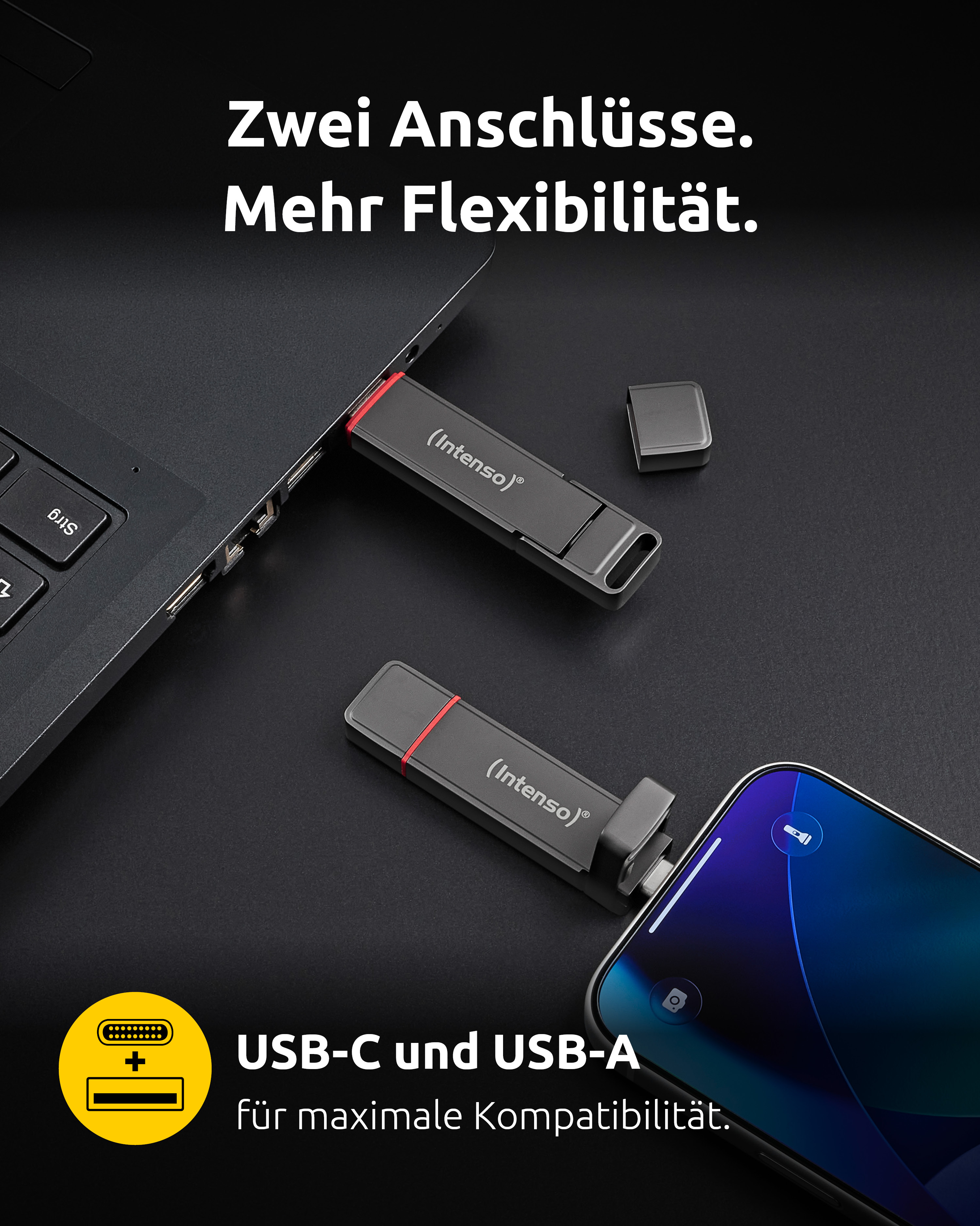 Intenso 3850460, 1 TB, USB Type-A / USB Type-C, 3.2 Gen 1 (3.1 Gen 1), 500 MB/s, Anthrazit