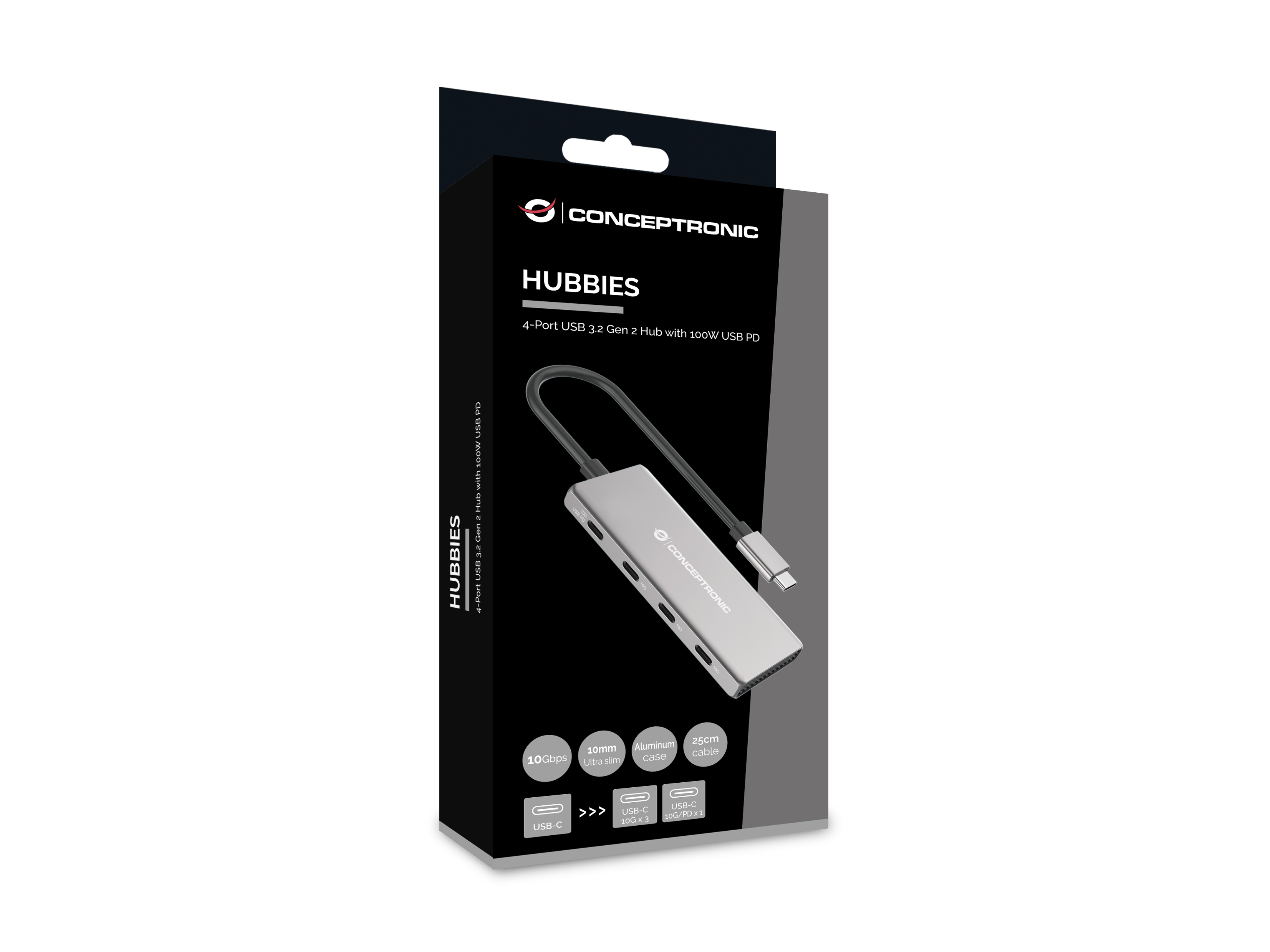 Conceptronic HUBBIES16G, USB 3.2 Gen 2 (3.1 Gen 2) Type-C, USB 3.2 Gen 2 (3.1 Gen 2) Type-C, 10000 M