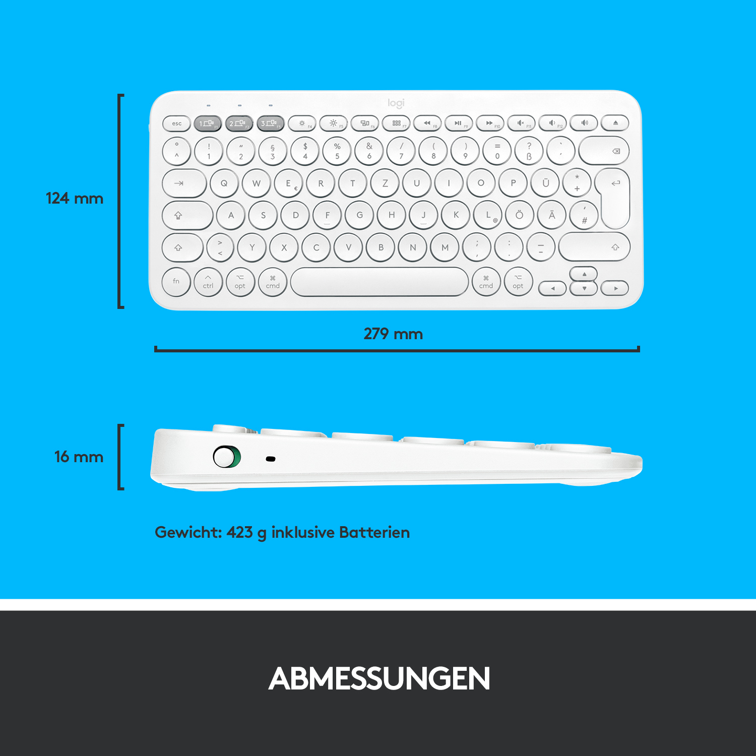 Logitech K380 for Mac Multi-Device Bluetooth Keyboard, Mini, Kabellos, Bluetooth, QWERTZ, Weiß