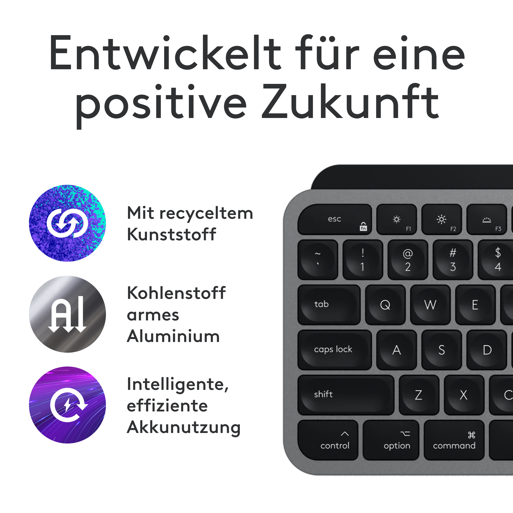 Logitech Keys S for Mac, Space Gray, schwarz/grau, LEDs weiß, Logi Bolt, USB/Bluetooth, DE