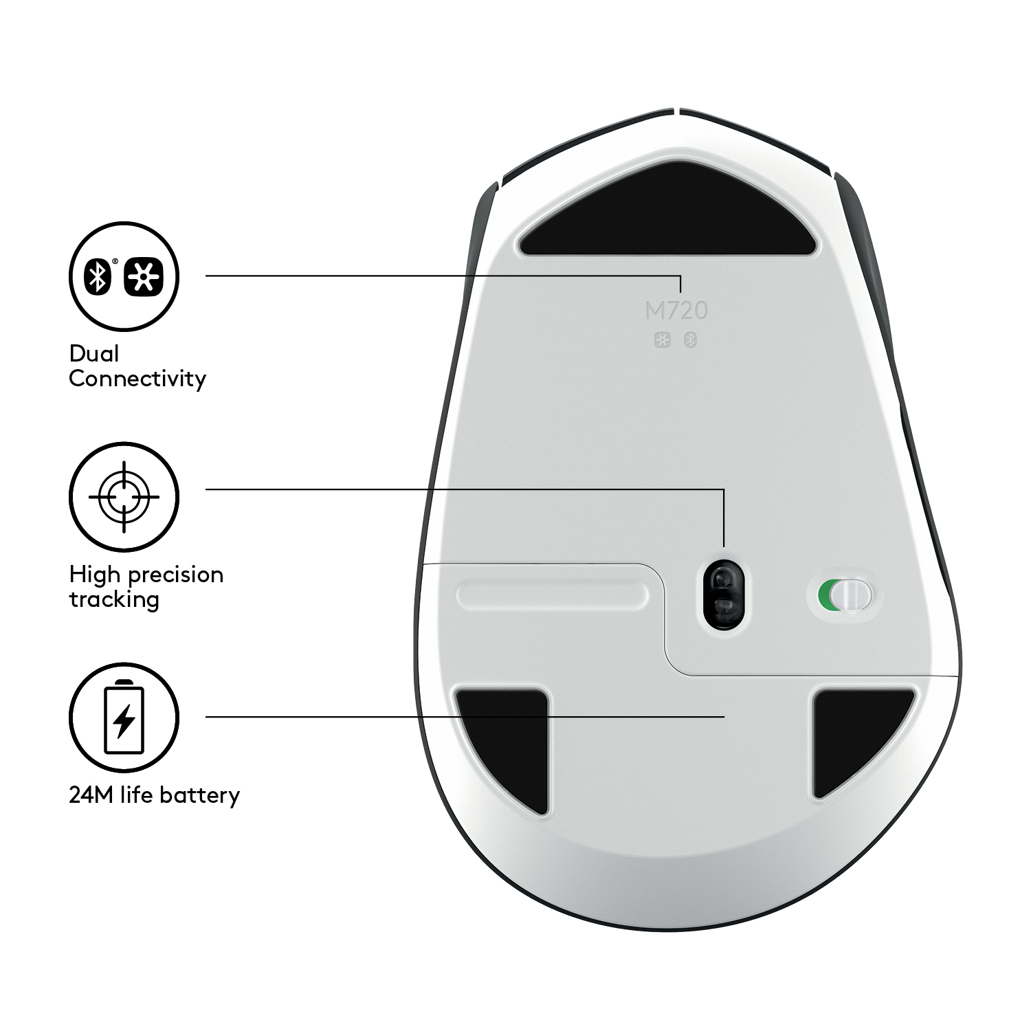 Logitech M720 Triathlon - Maus - Für Rechtshänder - optisch - 7 Tasten - kabellos - Bluetooth, 2.4 G