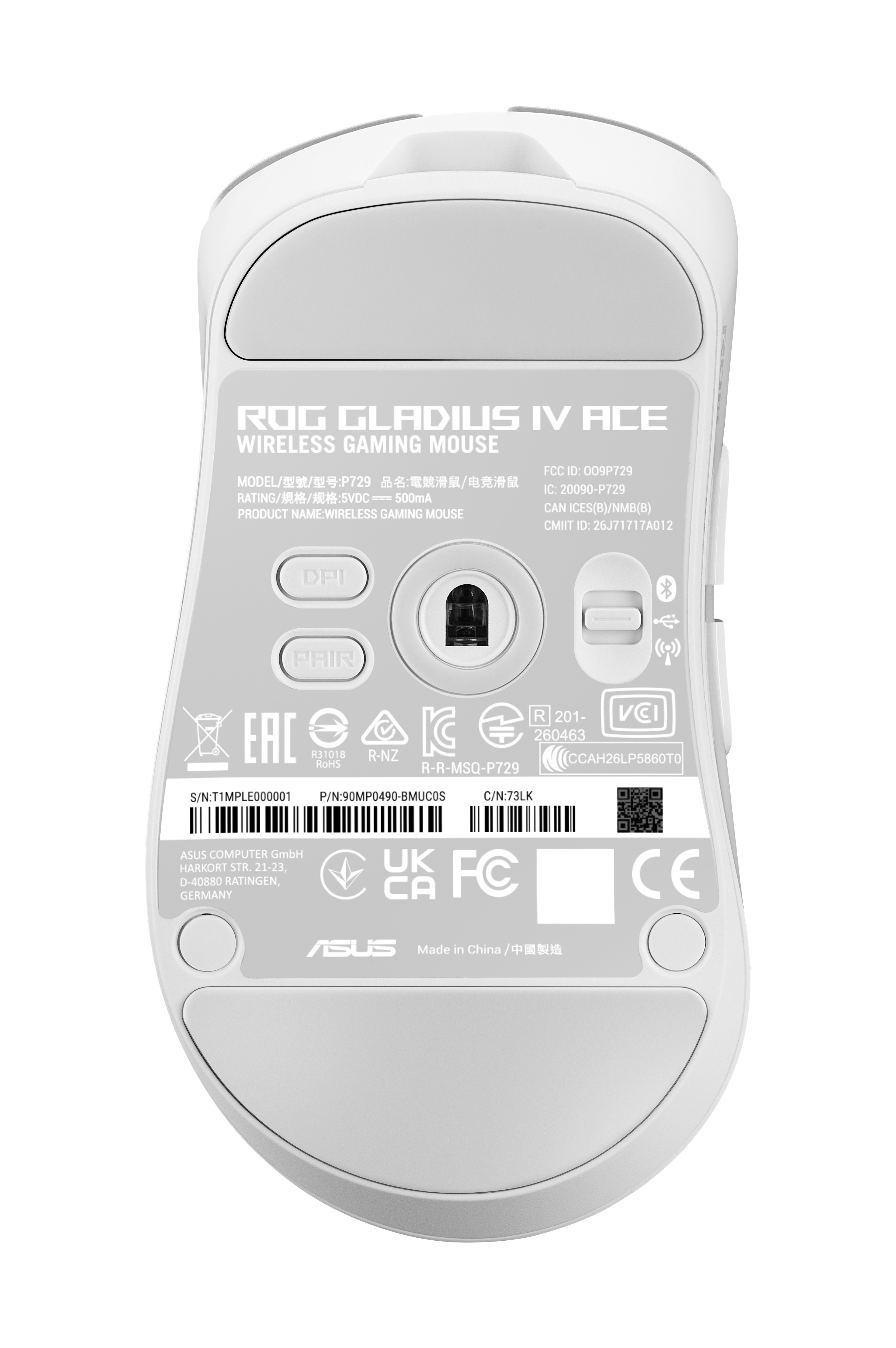 ASUS ROG Gladius IV Ace WHT, Rechts, Optisch, RF Wireless + Bluetooth + USB Type-A, 65000 DPI, Weiß