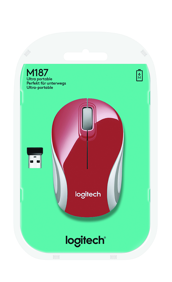 Logitech M187 - Maus - optisch - 3 Tasten - kabellos - 2.4 GHz - kabelloser Empfänger (USB)