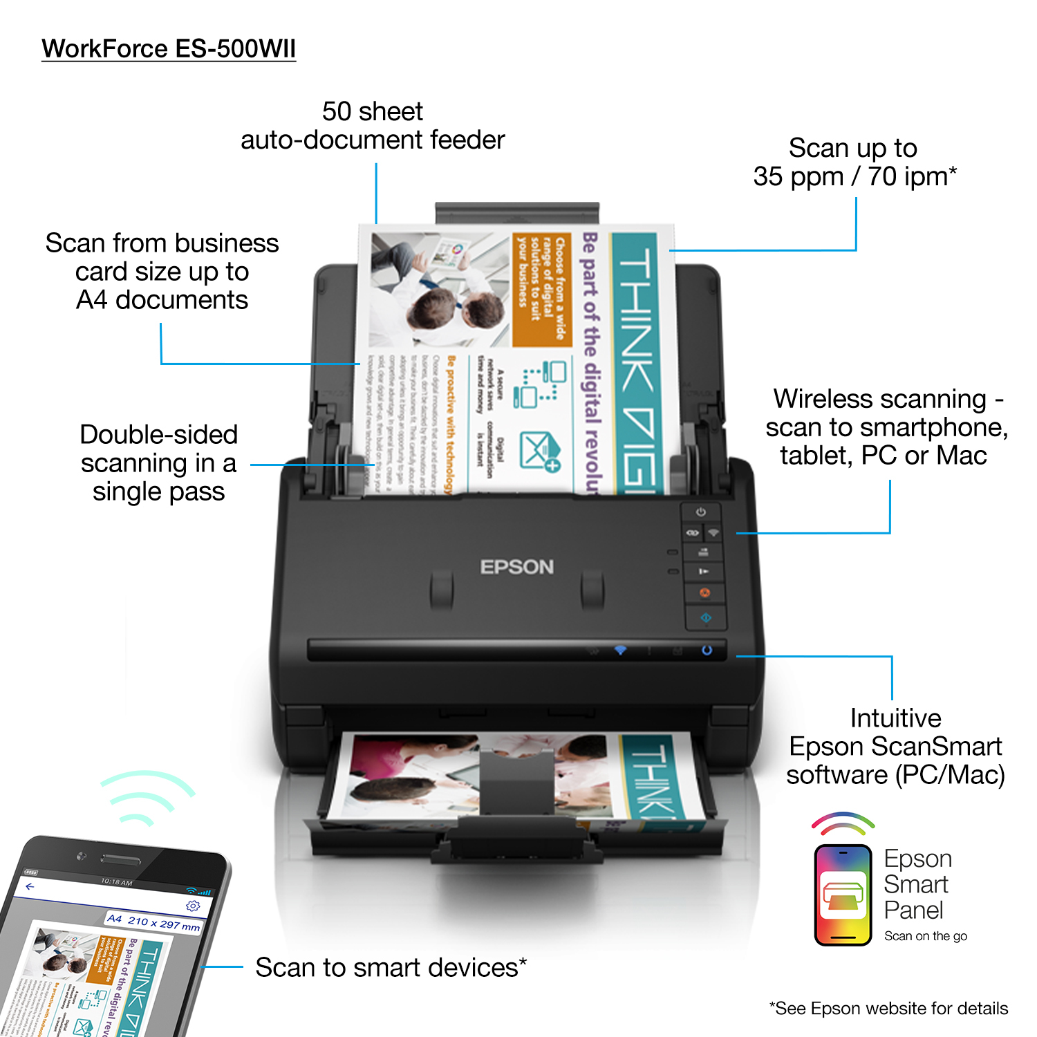 Epson WorkForce ES-500W II - Dokumentenscanner - Kontaktbildsensor (CIS)