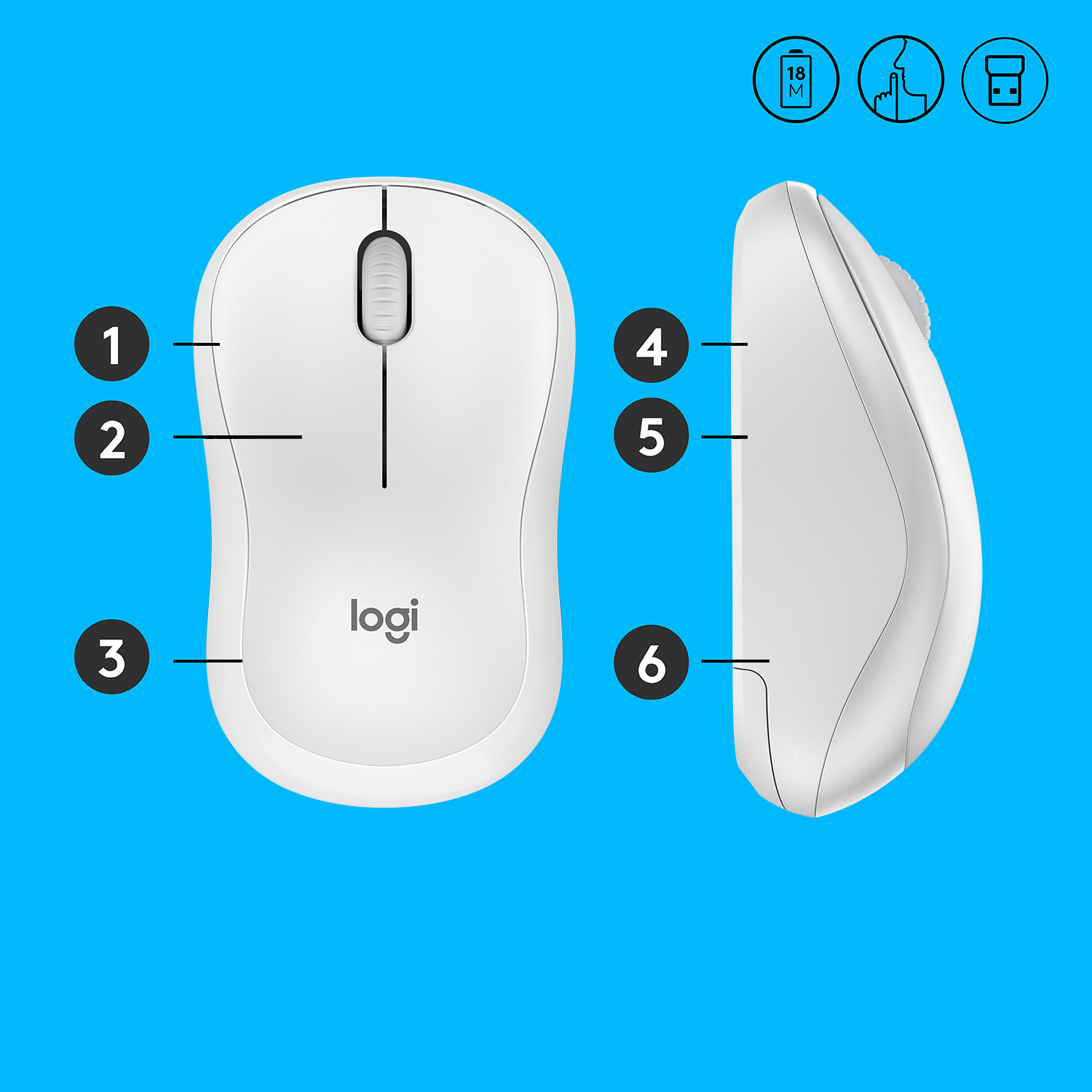 Logitech M220, Beidhändig, Optisch, RF Wireless, 1000 DPI, Weiß