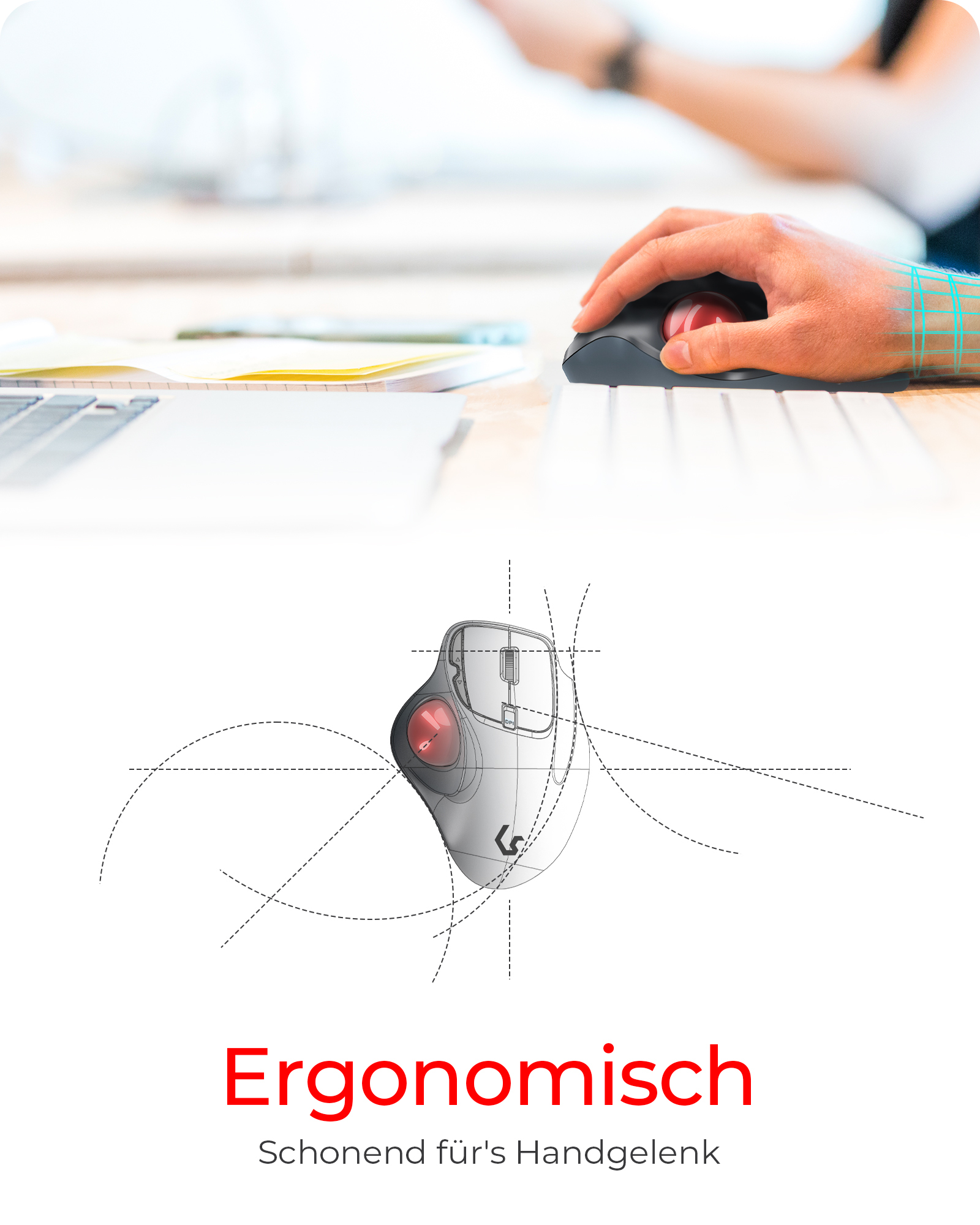 KeySonic KSM-6101RF-EGT, rechts, RF Wireless, 1000 DPI, Grau