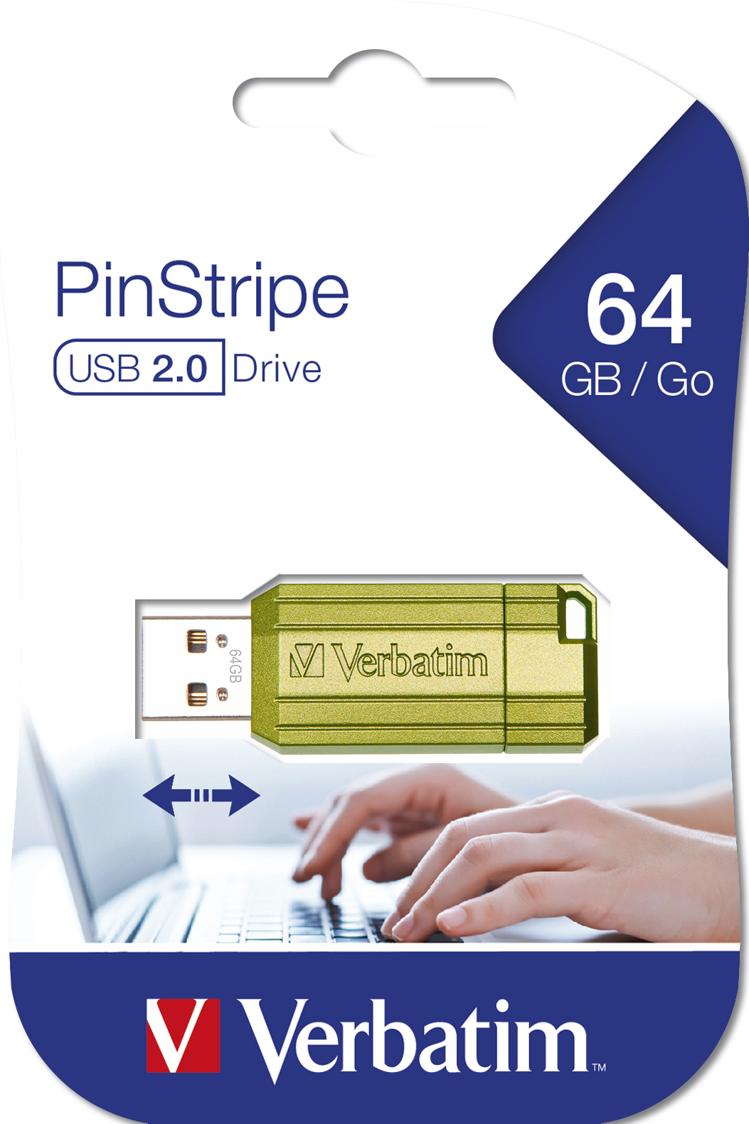 Verbatim Store n Go Pinstripe USB 2.0 Eucalyptus Green 64GB - USB-Stick - 64 GB, 64 GB, USB Typ-A, 2