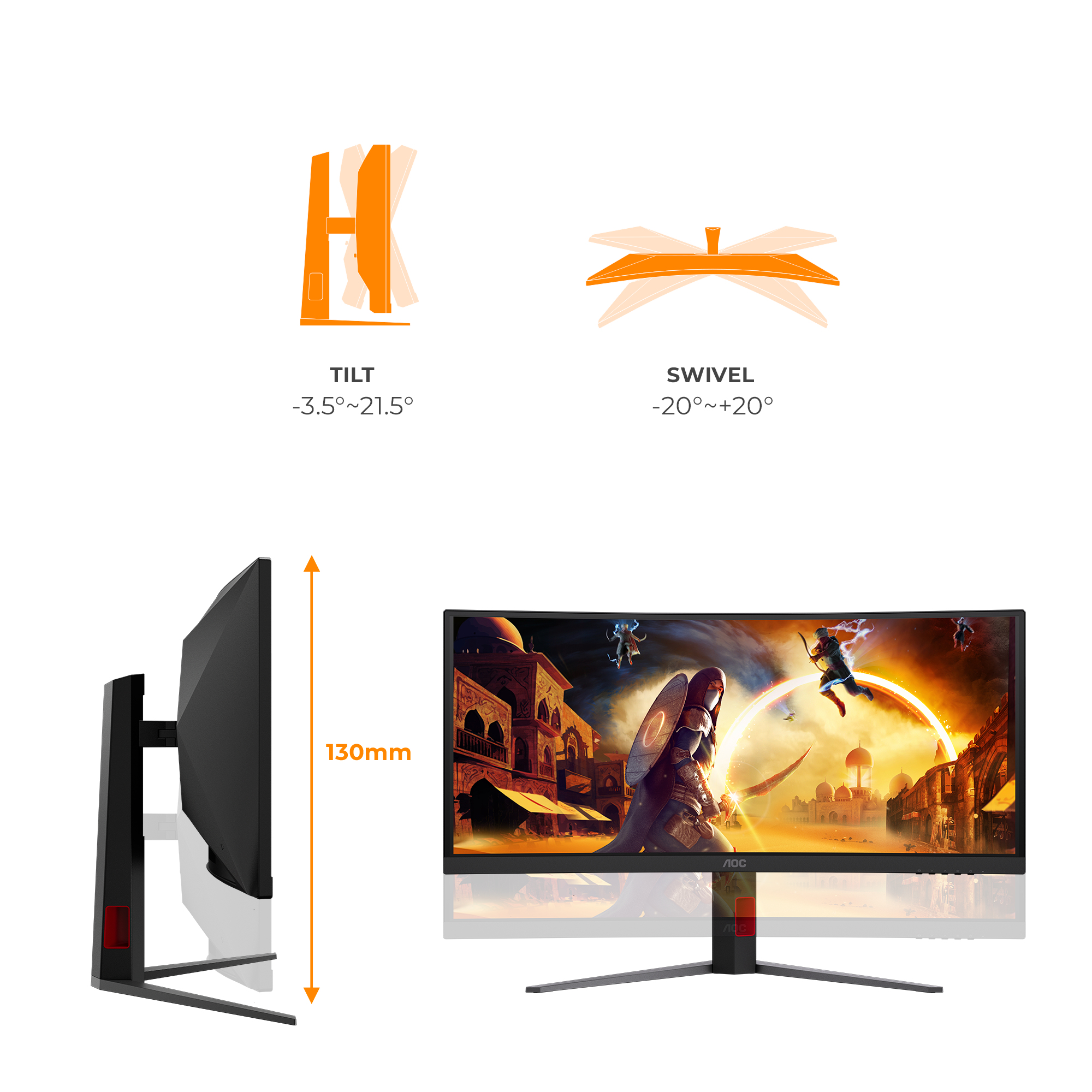 AOC G4 CU34G4CA, 86,4 cm (34"), 3440 x 1440 Pixel, Wide Quad HD, 1 ms, Schwarz, Rot