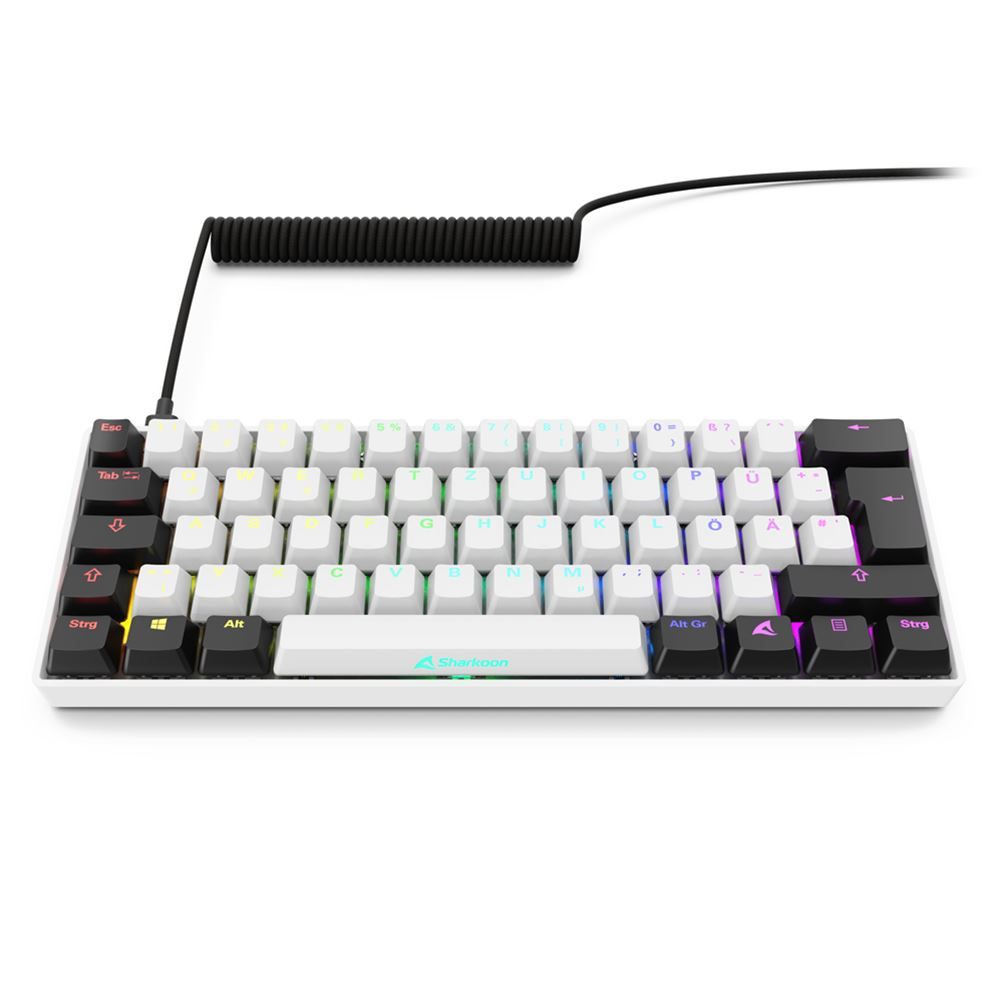 Sharkoon SGK50 S4, 60%, Kabelgebunden, USB, QWERTZ, RGB-LED, Weiß