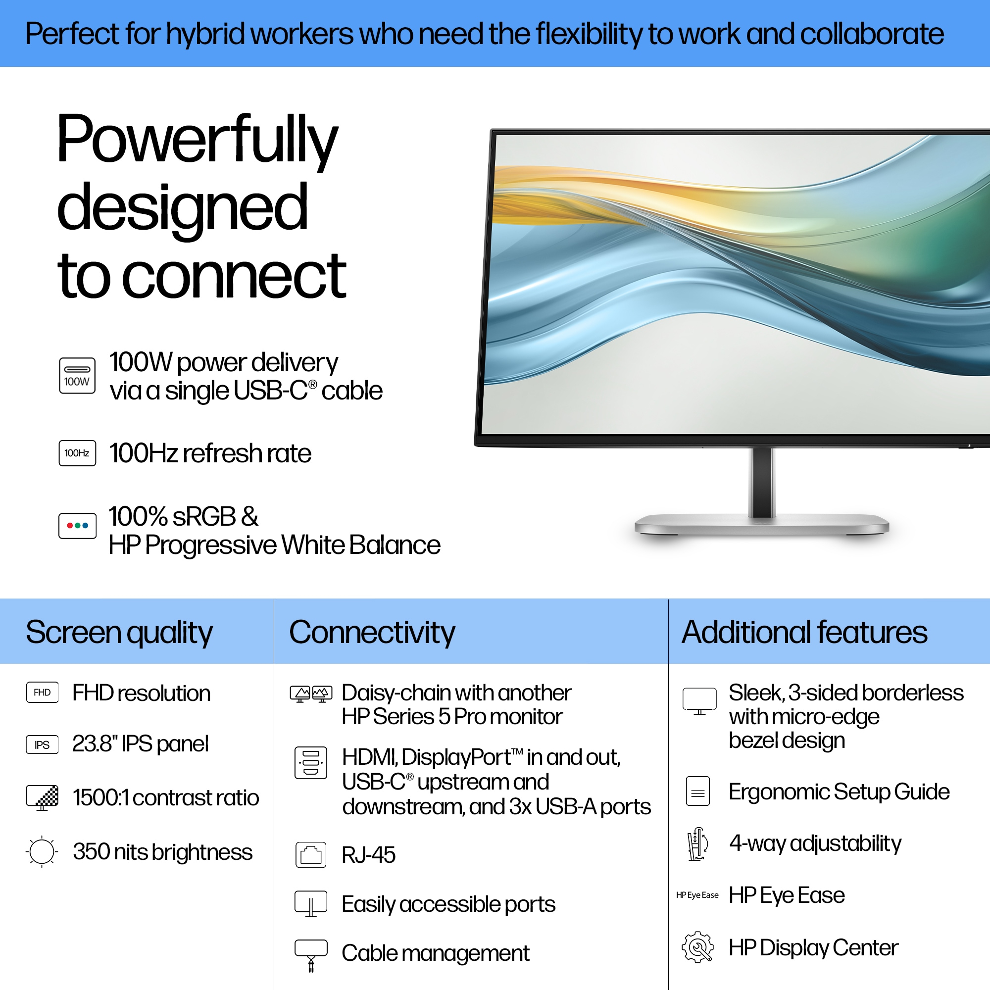 HP Series 5 Pro 524pu Monitor 60.5cm (23.8") Full HD, IPS, 5ms, HDMI, Displayport, USB-C
