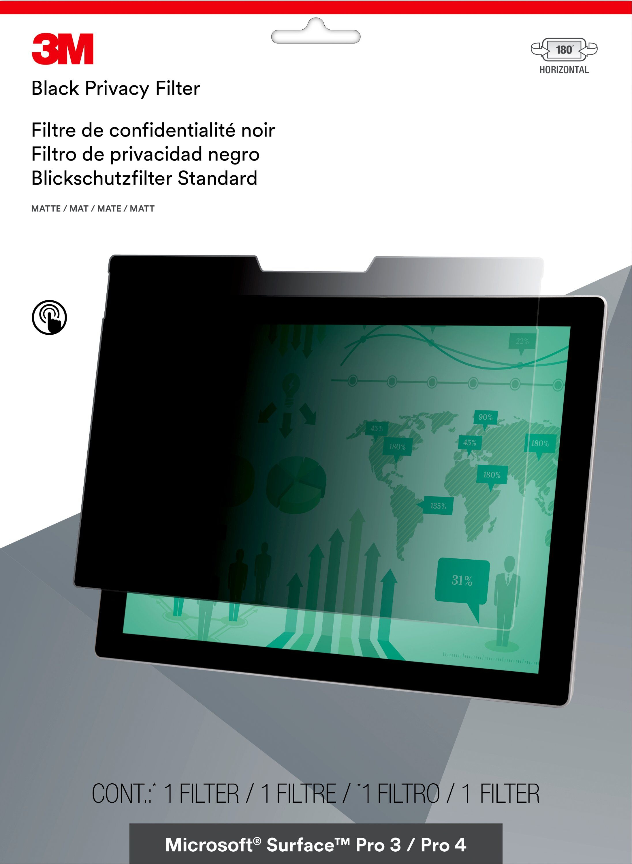 3M Touch Blickschutzfilter für Microsoft® Surface® Pro 3, 4, 5, 6, 7, 3:2, PFTMS001, 31,2 cm (12.3")
