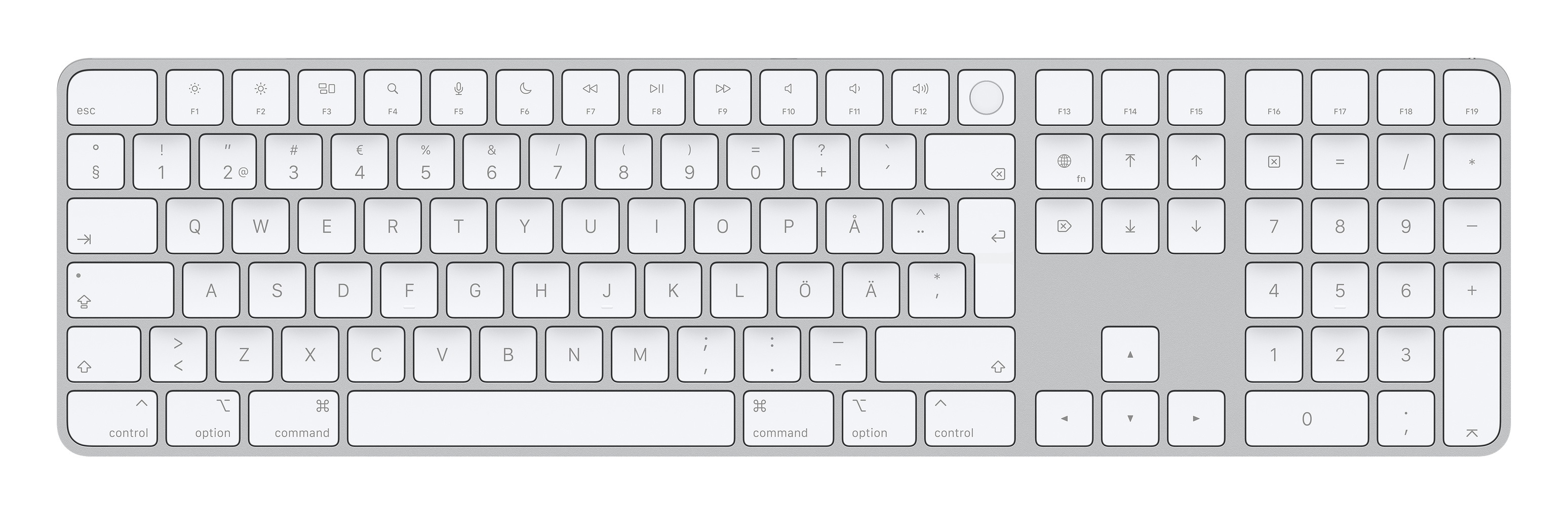 Apple Magic, Volle Größe (100%), Verkabelt & Kabellos, USB + Bluetooth, Aluminium, Weiß