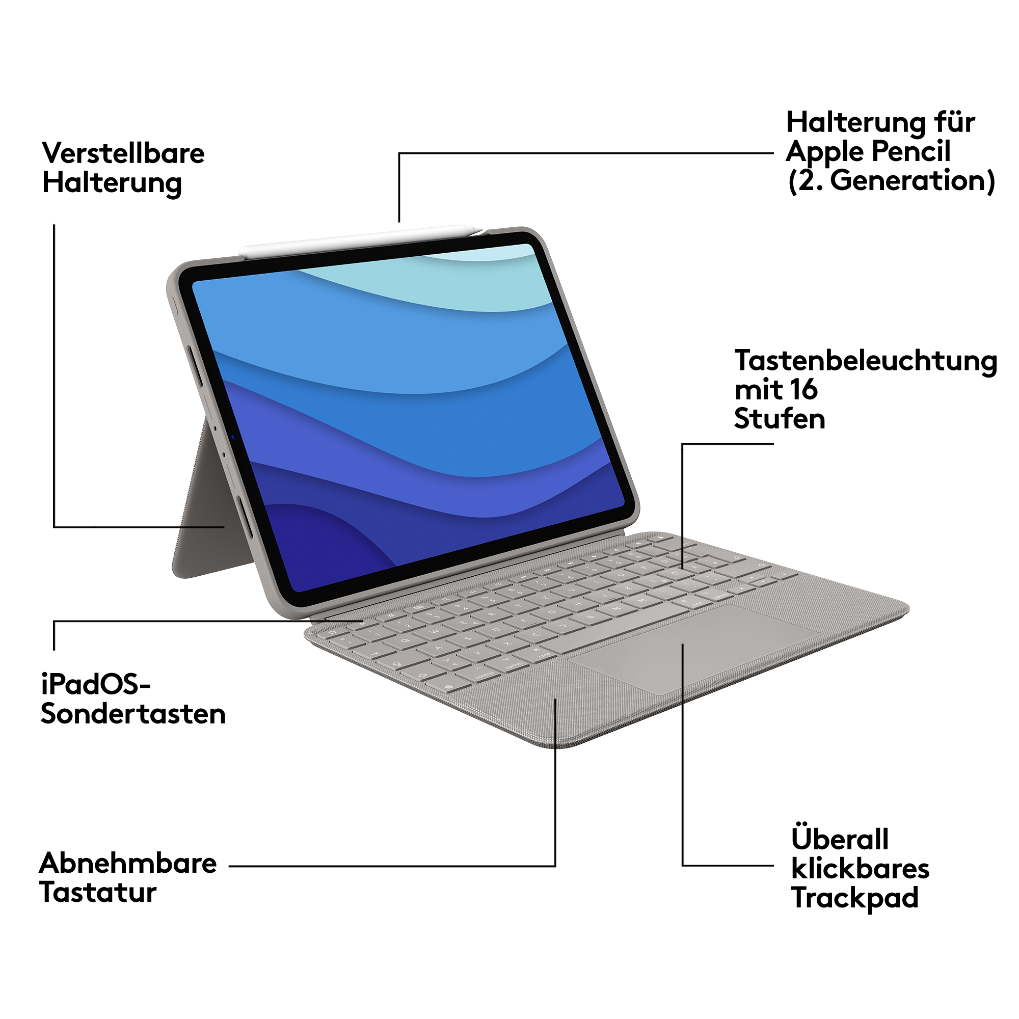 Logitech Combo Touch - Tastatur und Foliohülle - mit Trackpad - hintergrundbeleuchtet - Apple Smart