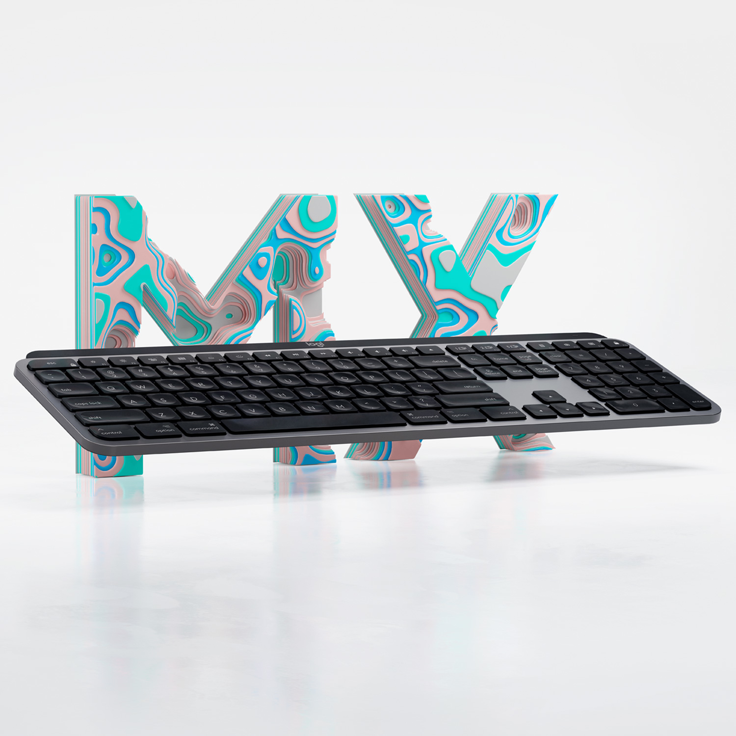 Logitech MX Keys f/ Mac, Volle Größe (100%), Kabellos, RF Wireless + Bluetooth, QWERTY, Grau