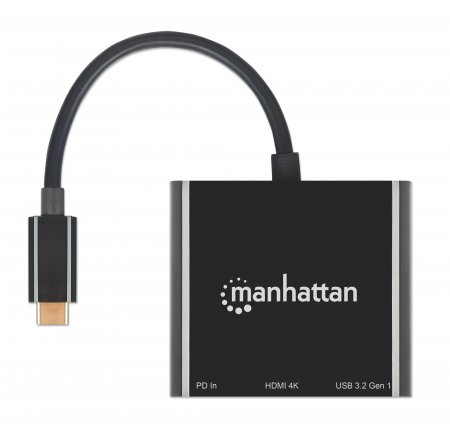 Manhattan USB-C Dock/Hub, Ports (x3): HDMI, USB-A and USB-C, With Power Delivery (100W)