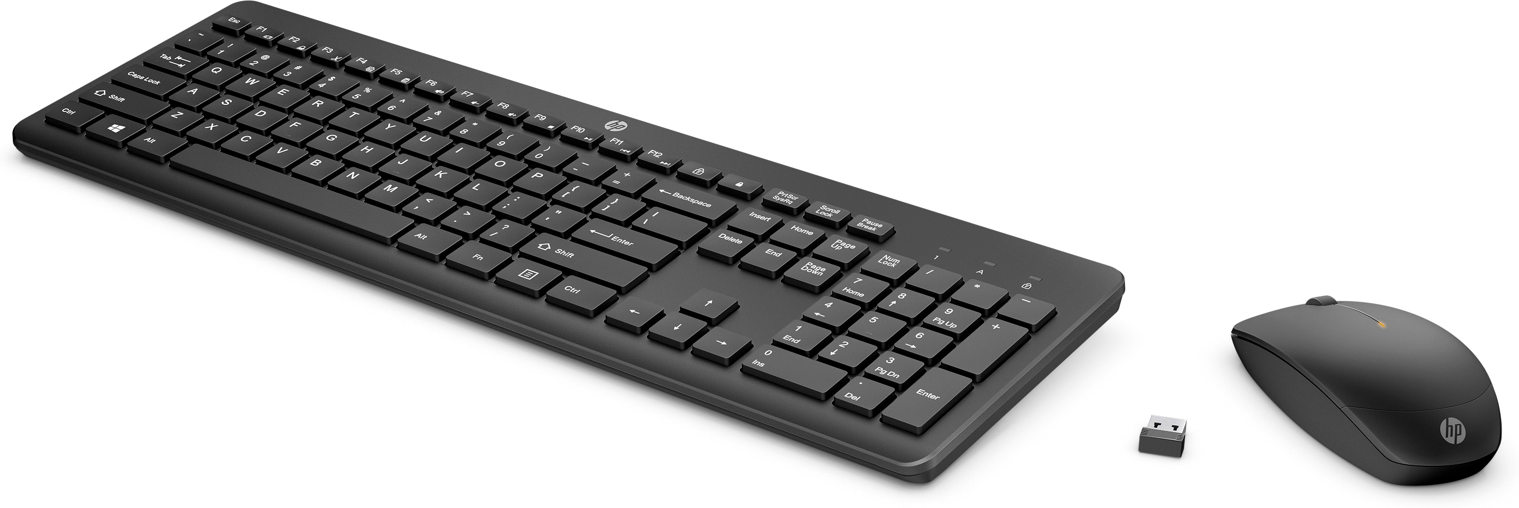 HP 235 Wireless-Maus und -Tastatur (kombiniert), Volle Größe (100%), Kabellos, RF Wireless, Schwarz,