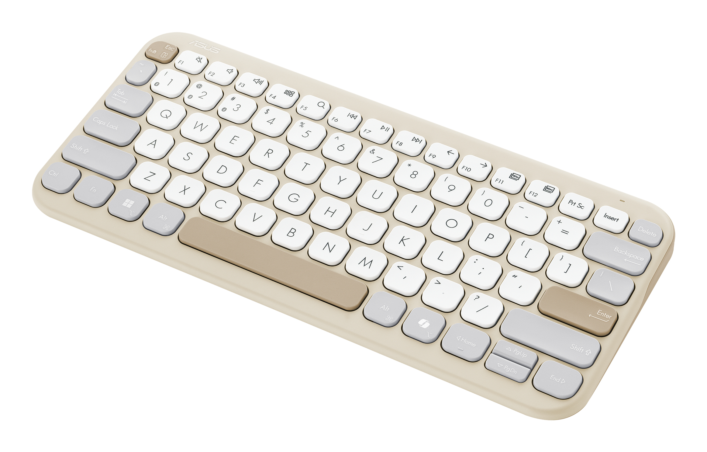 ASUS Marshmallow Keyboard KW100, 75%, Kabellos, Bluetooth, Scherenschalter, QWERTZ, Beige, Grau, Wei