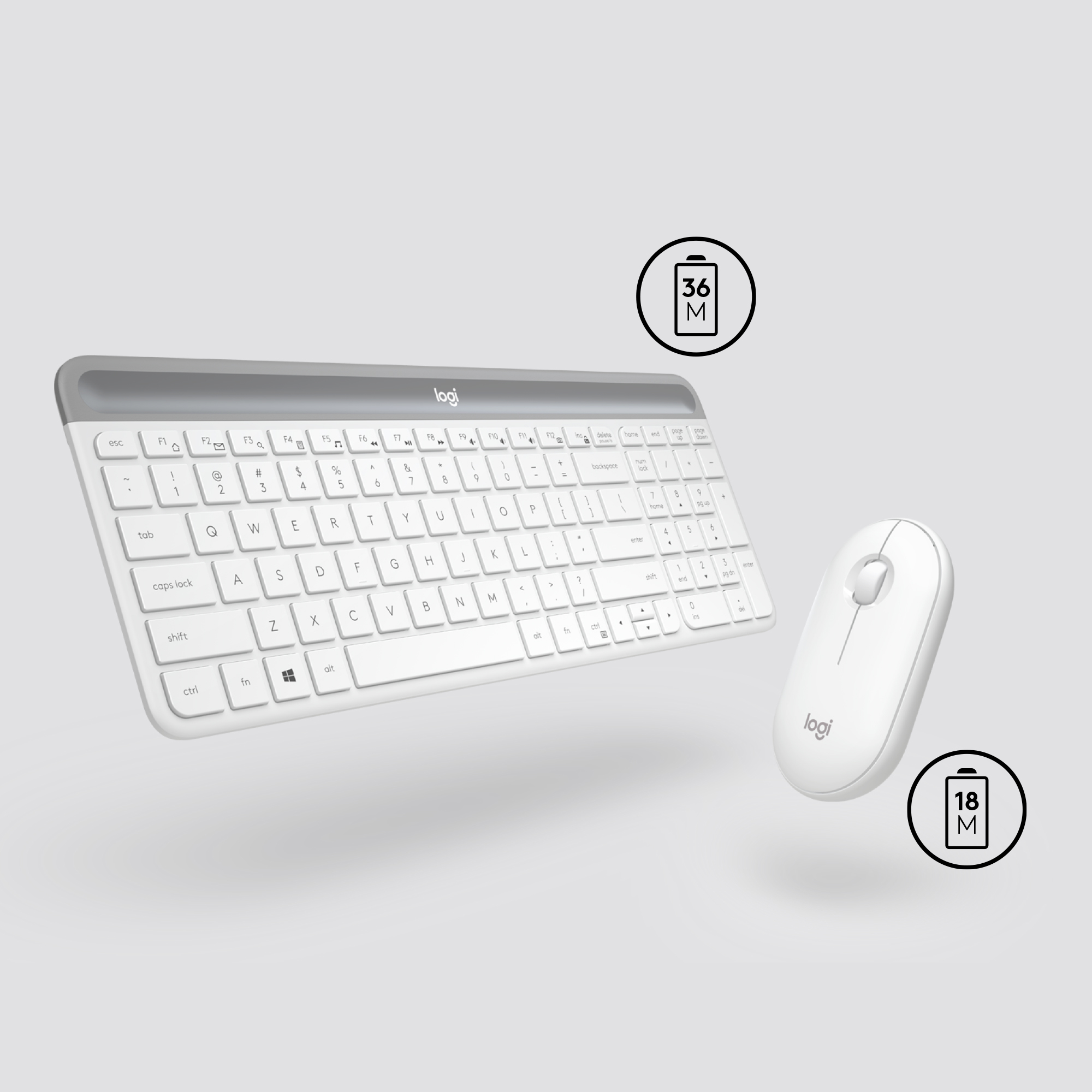 Logitech MK470, Volle Größe (100%), Kabellos, RF Wireless, Weiß, Maus enthalten